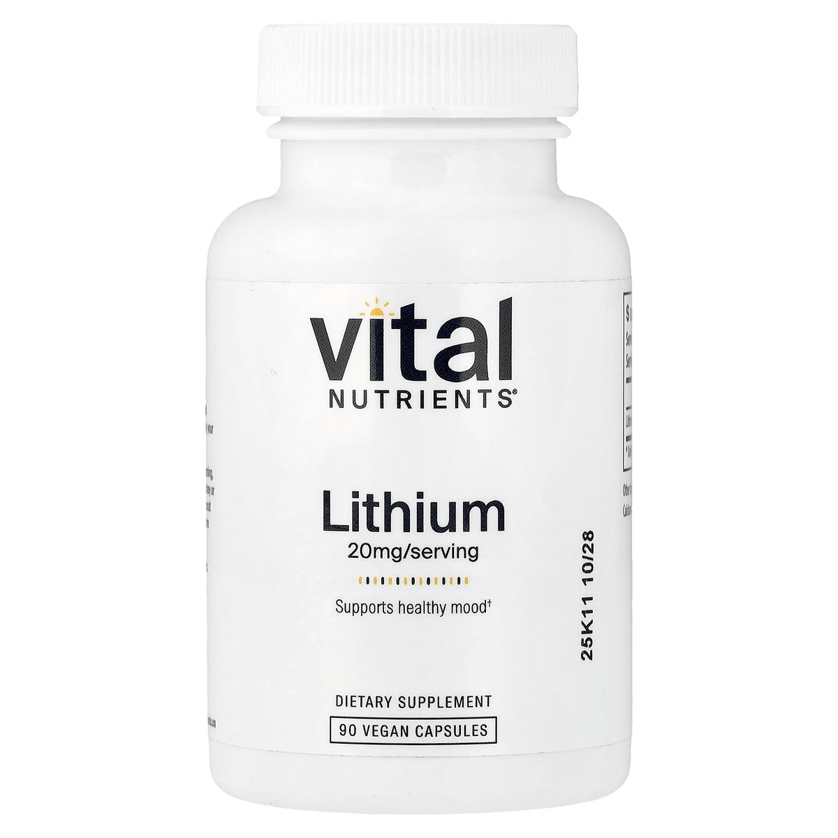 Vital Nutrients Lithium Orotate 20mg 90 Veg Capsules front view