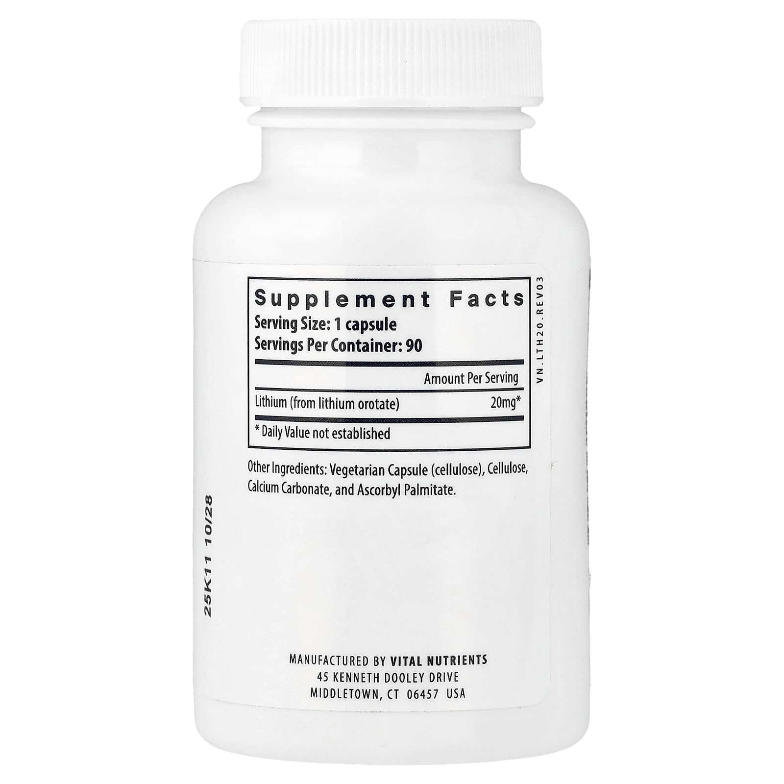 Vital Nutrients Lithium Orotate 20mg 90 Veg Capsules packaging