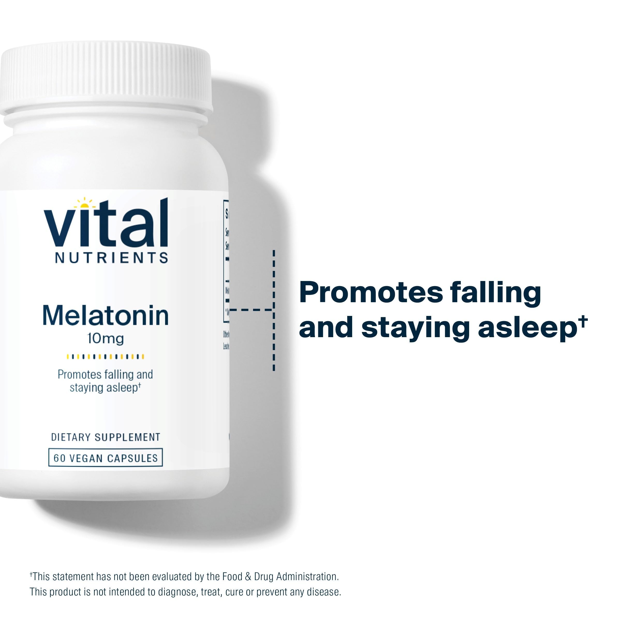 Vital Nutrients Melatonin 10mg capsules on a wooden surface