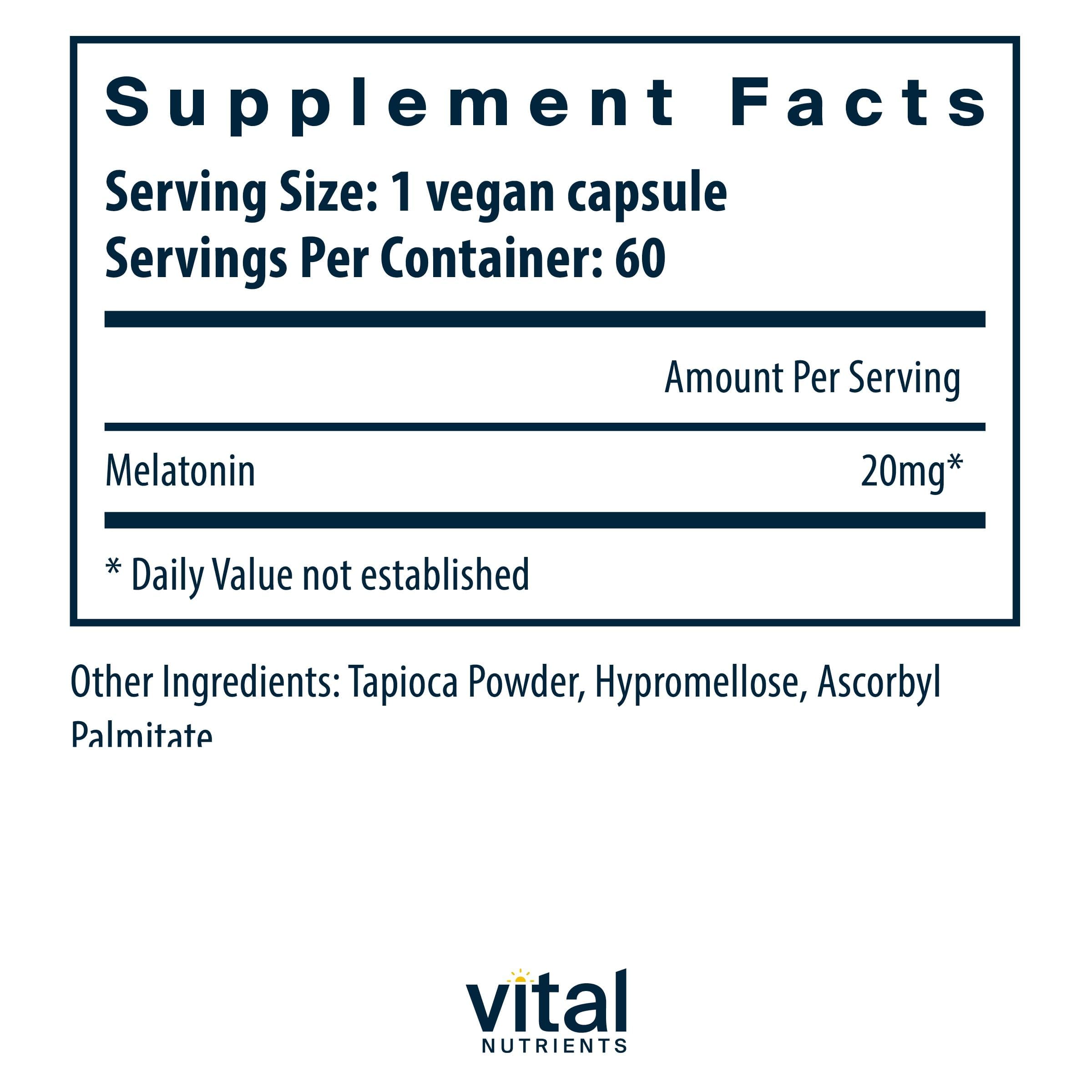 Vital Nutrients Melatonin 20mg 60 Capsules back view
