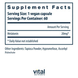 Vital Nutrients Melatonin 20mg 60 Capsules back view