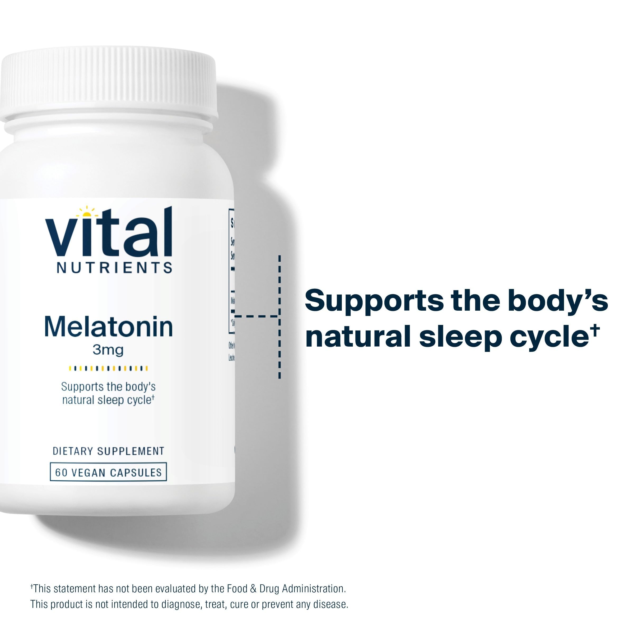 Vital Nutrients Melatonin 3mg Capsules with a measuring spoon