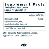 Vital Nutrients Milk Thistle Extract 250mg side view showing label