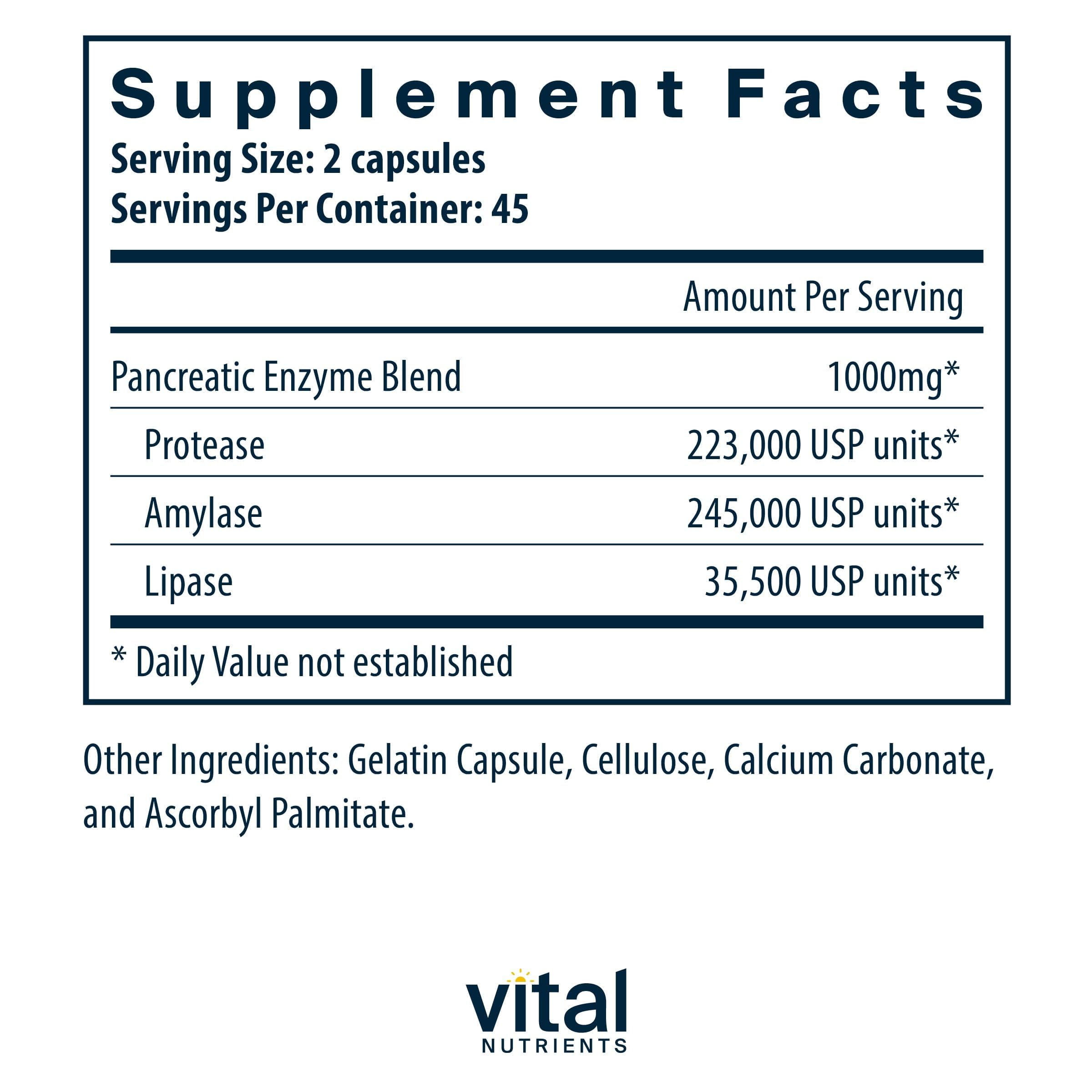 Vital Nutrients Multi-Enzyme Supplement 1000mg side view