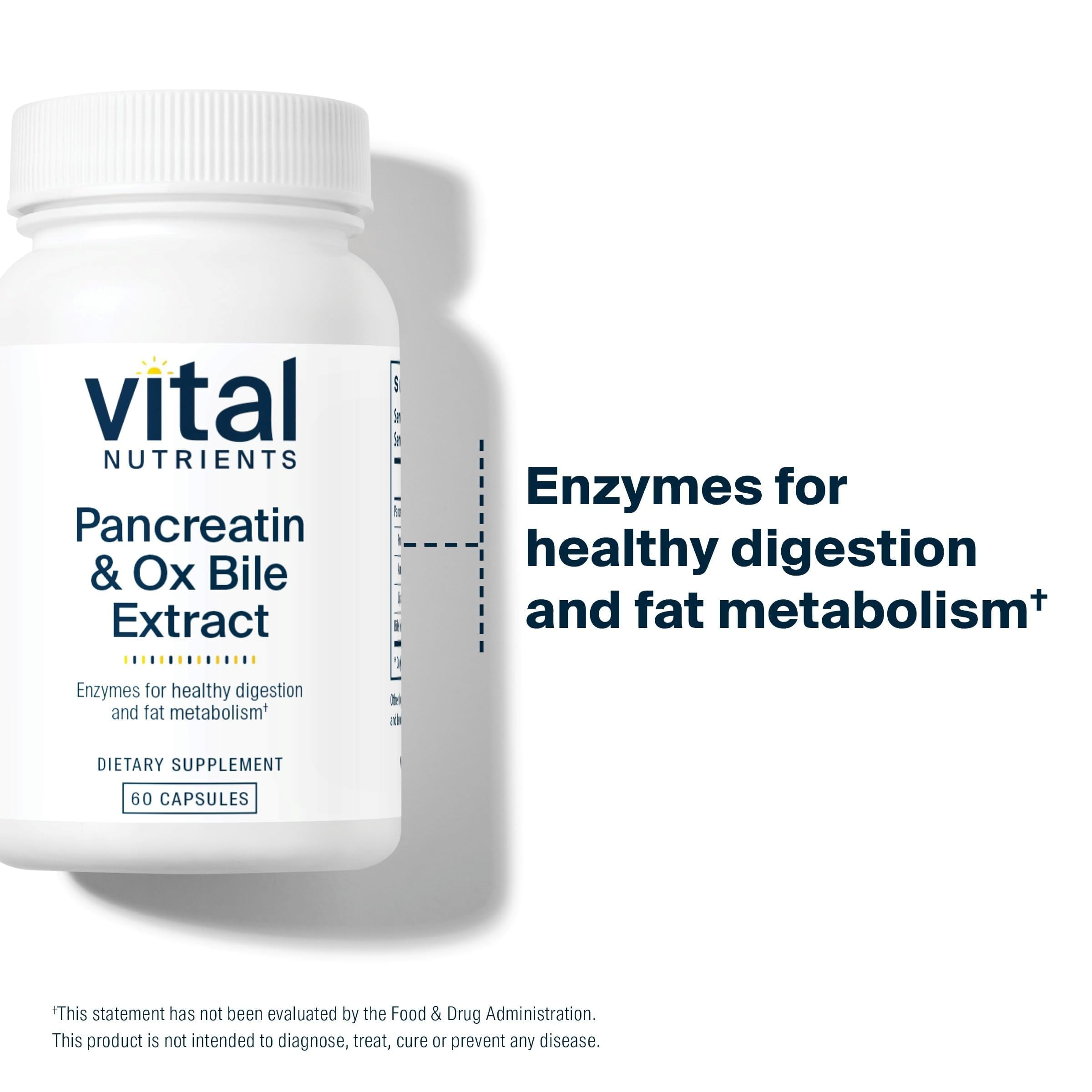 Vital Nutrients Ox Bile daily Enzyme Supplement 500mg capsule close-up