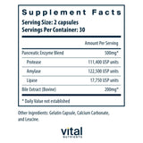 Vital Nutrients Ox Bile daily Enzyme Supplement 500mg side view