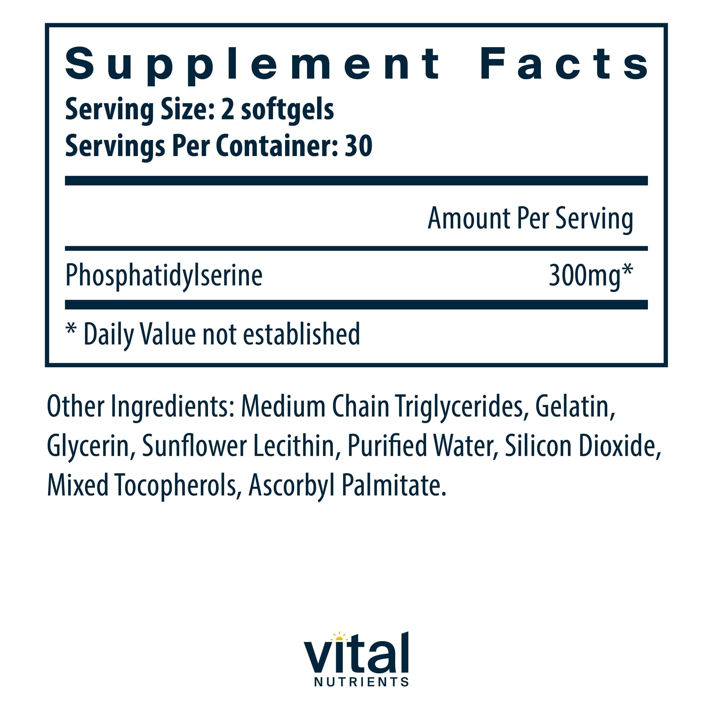 Vital Nutrients Phosphatidylserine softgel bottle side view