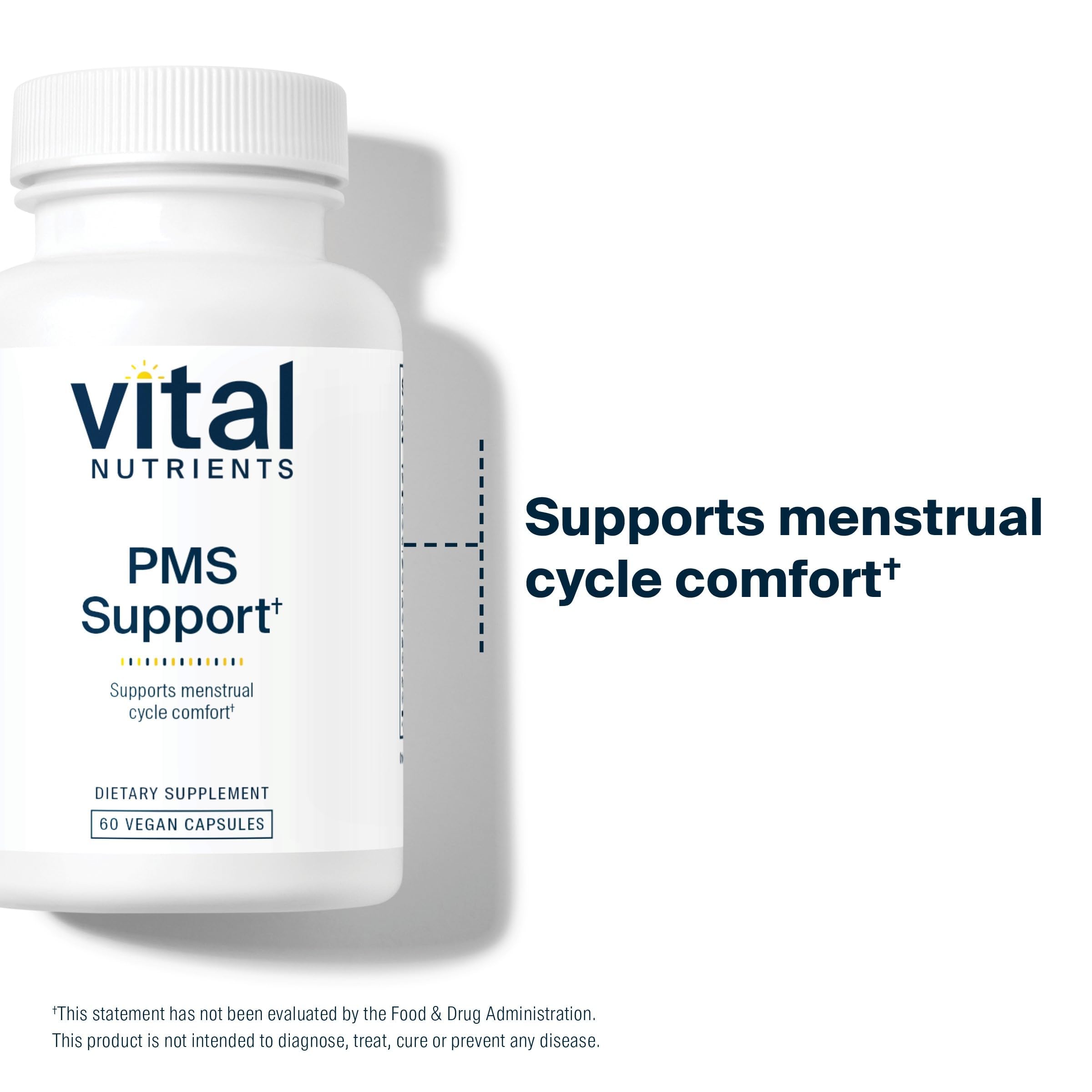Vital Nutrients PMS Support Supplement displayed with a measuring spoon