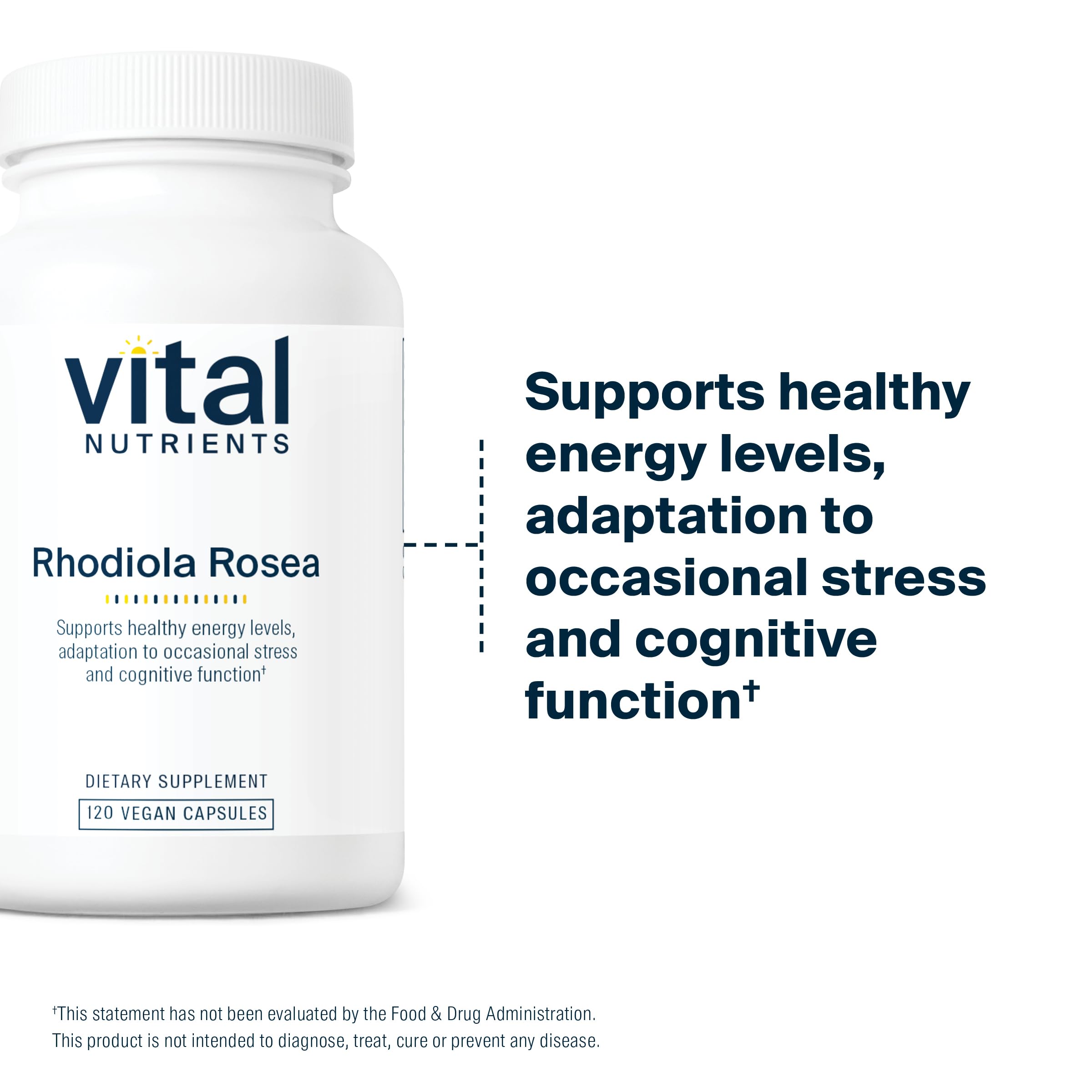 Vital Nutrients Rhodiola Rosea 400mg supplement bottle with background