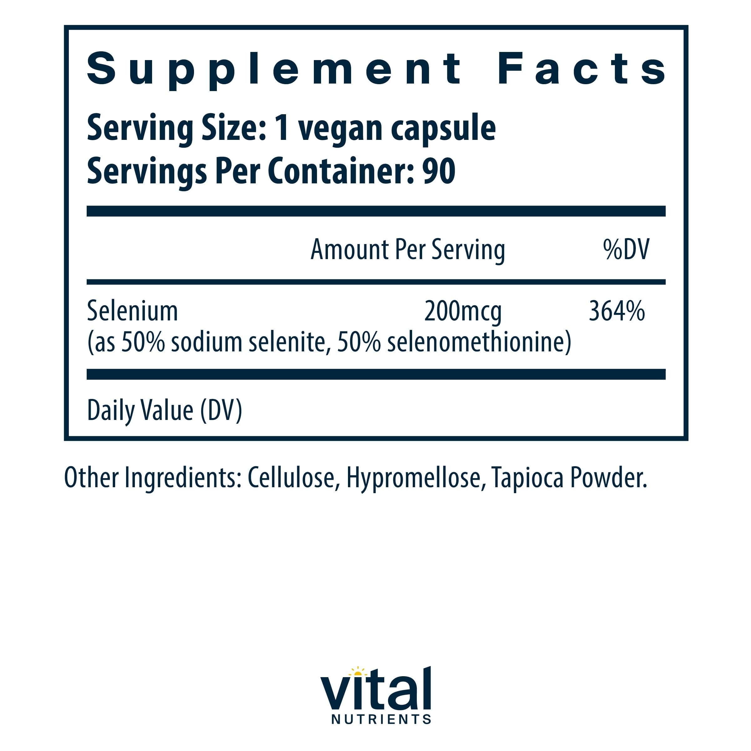 Vital Nutrients Selenium Supplement 200mcg 90 Vegan Capsules side view