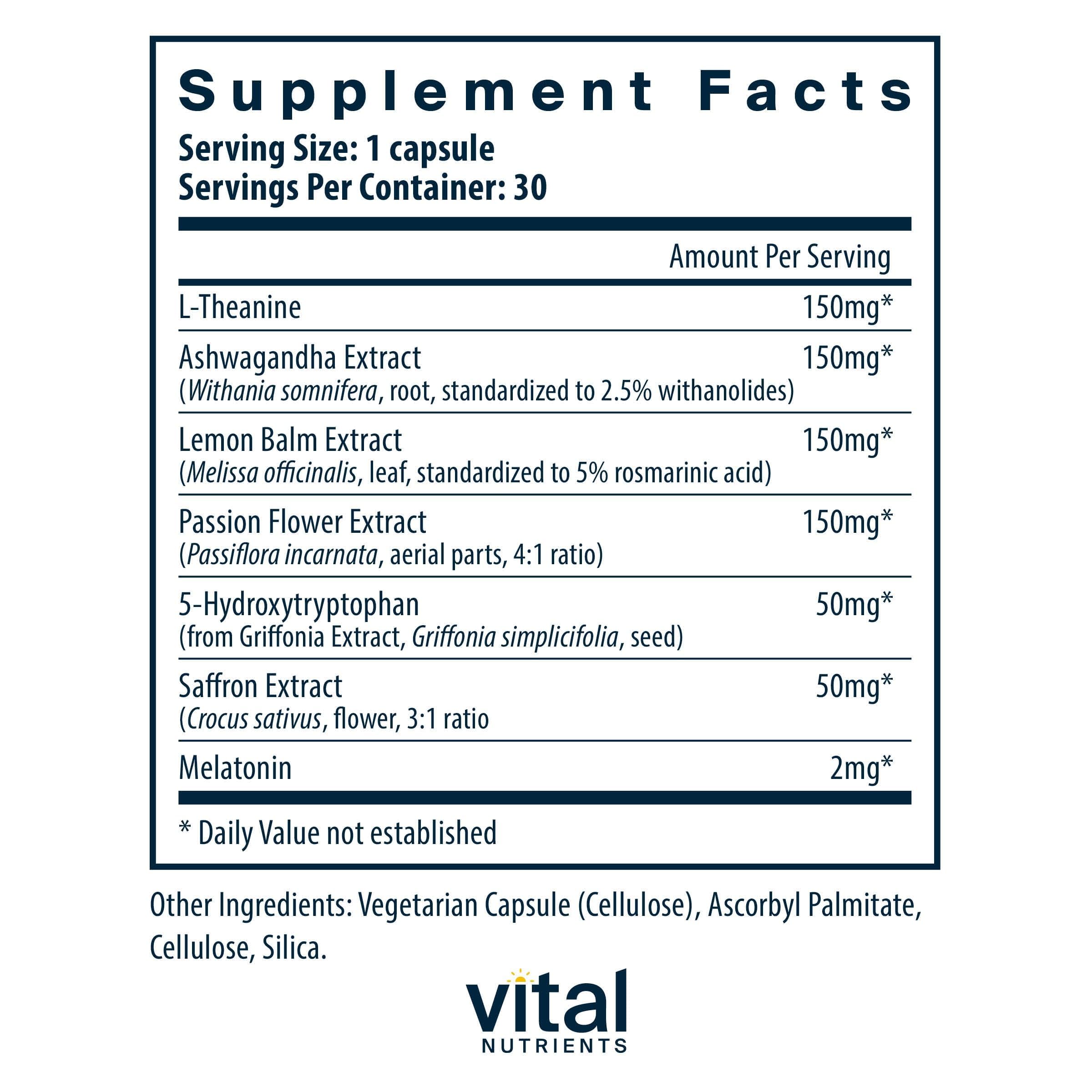 Vital Nutrients Sleep + use Supplement 60 Capsules side view