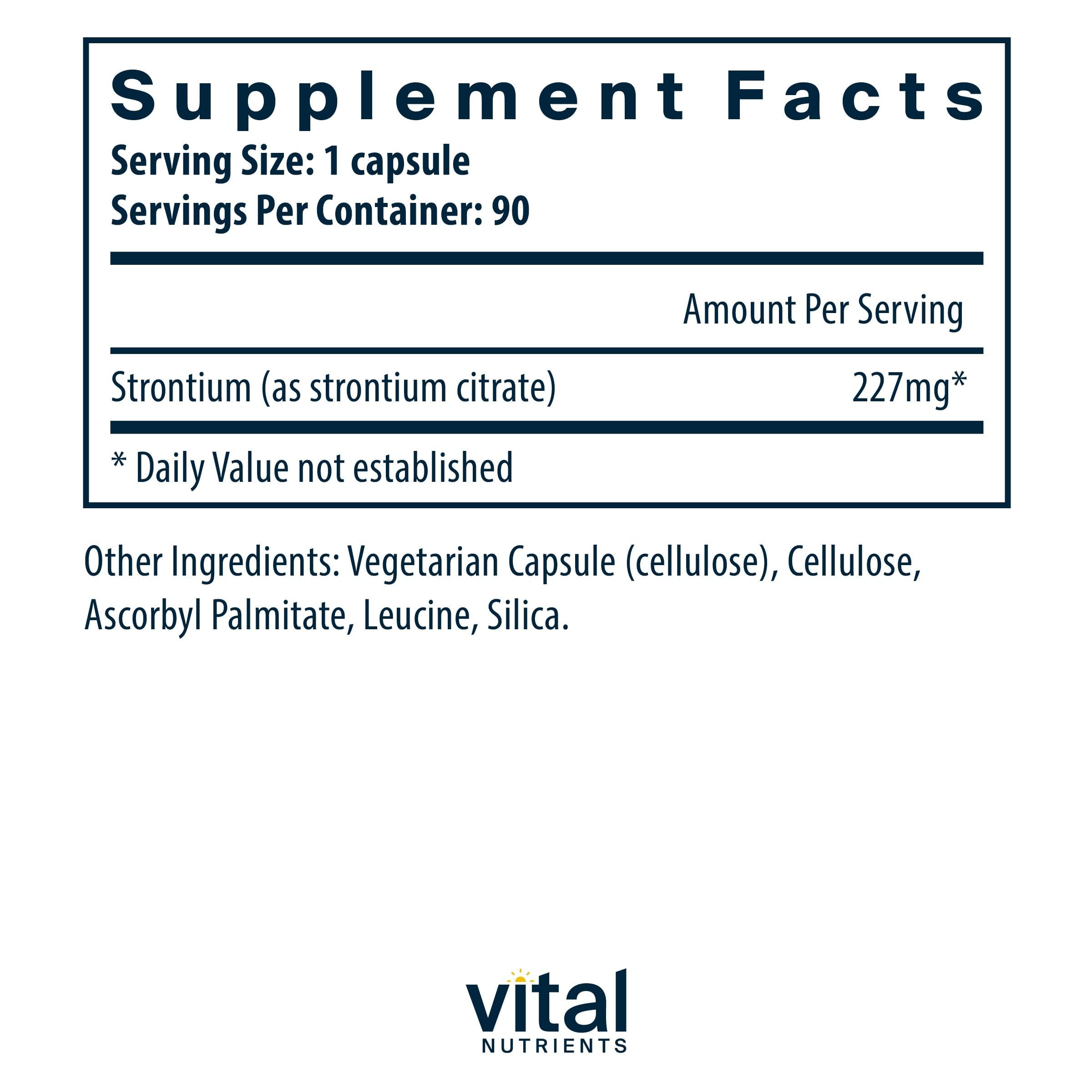 Vital Nutrients Strontium Citrate 90 count bottle side view