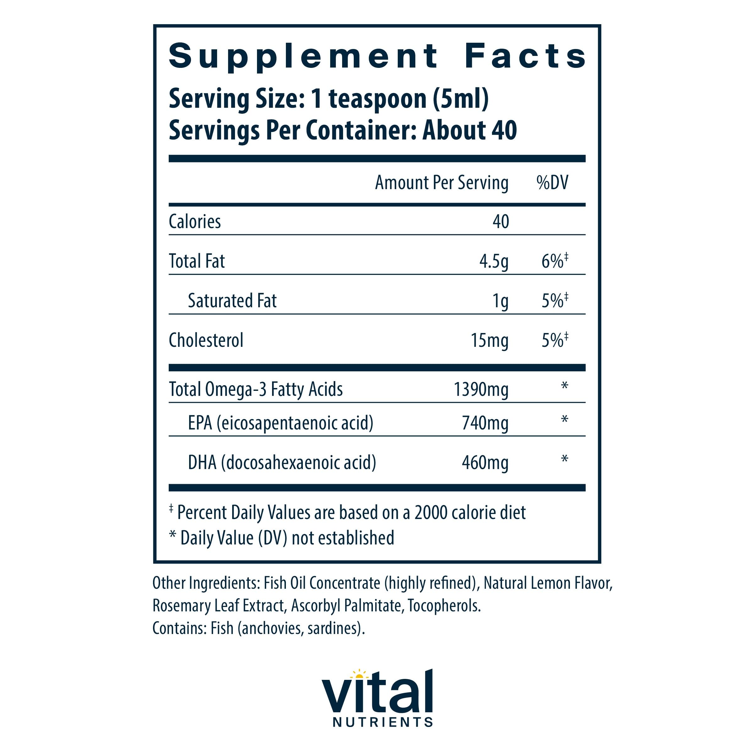 Vital Nutrients Ultra Pure Fish Oil 1400 bottle side view