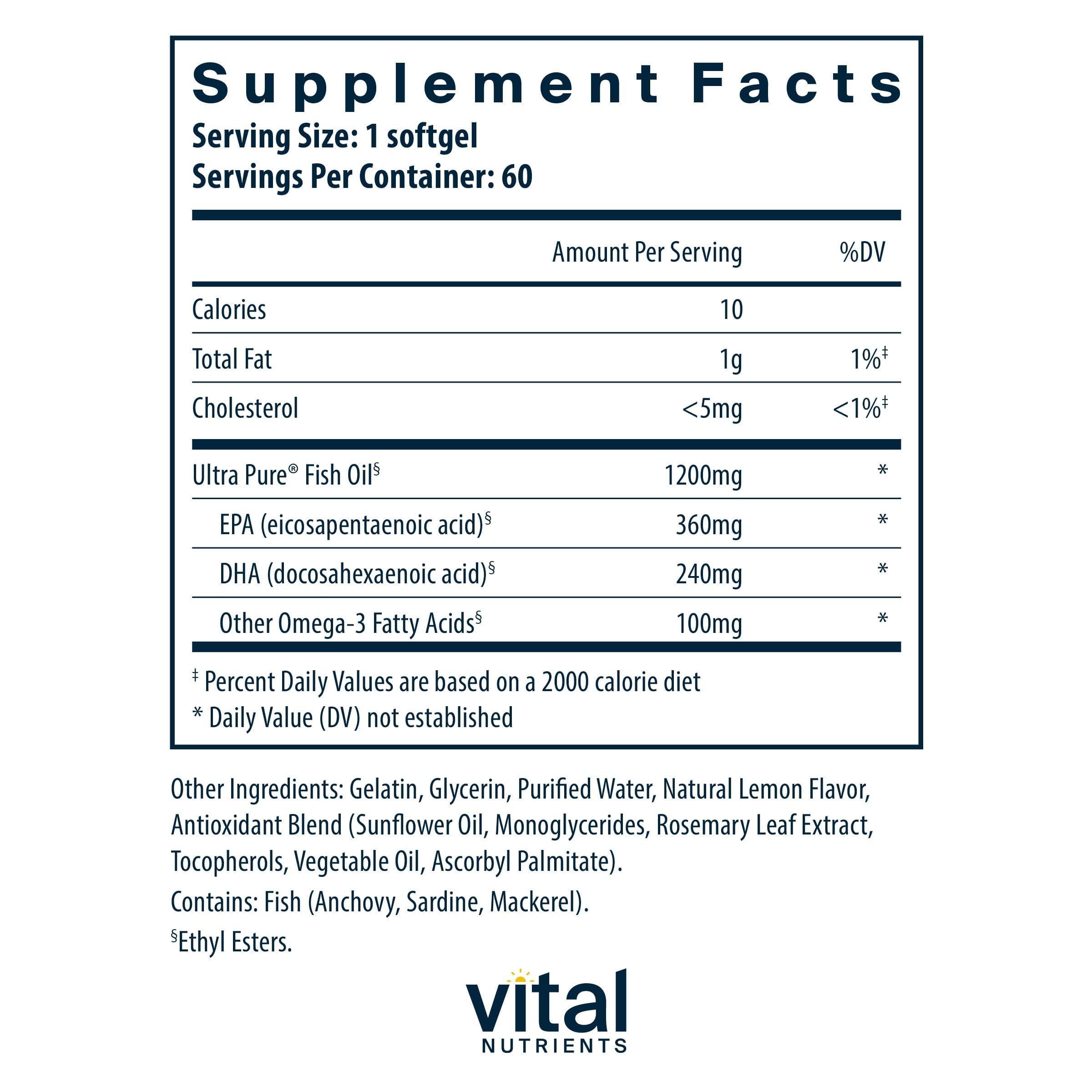 Vital Nutrients Ultra Pure Fish Oil 700 packaging side view