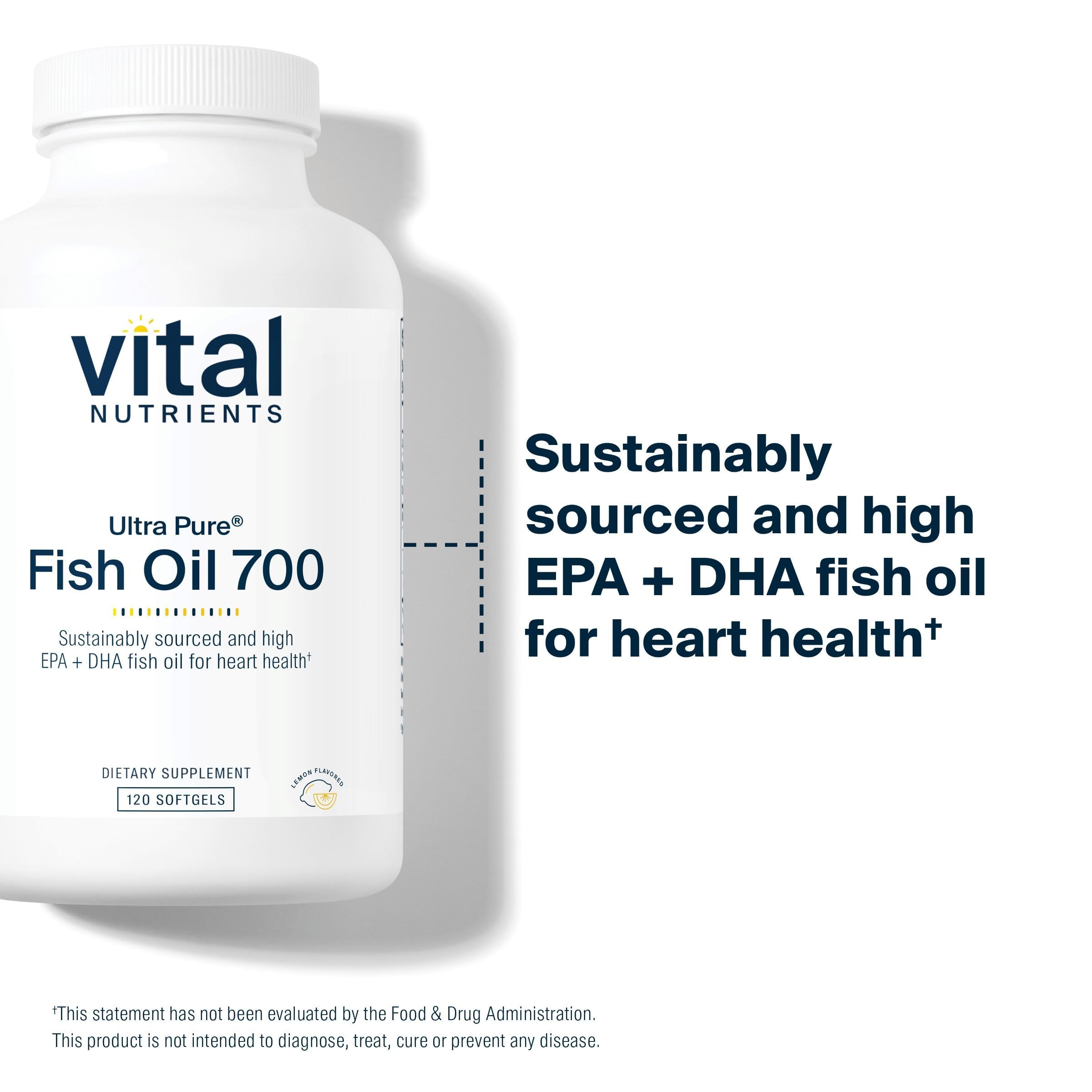 Vital Nutrients Ultra Pure Fish Oil 700 softgels side view showing packaging