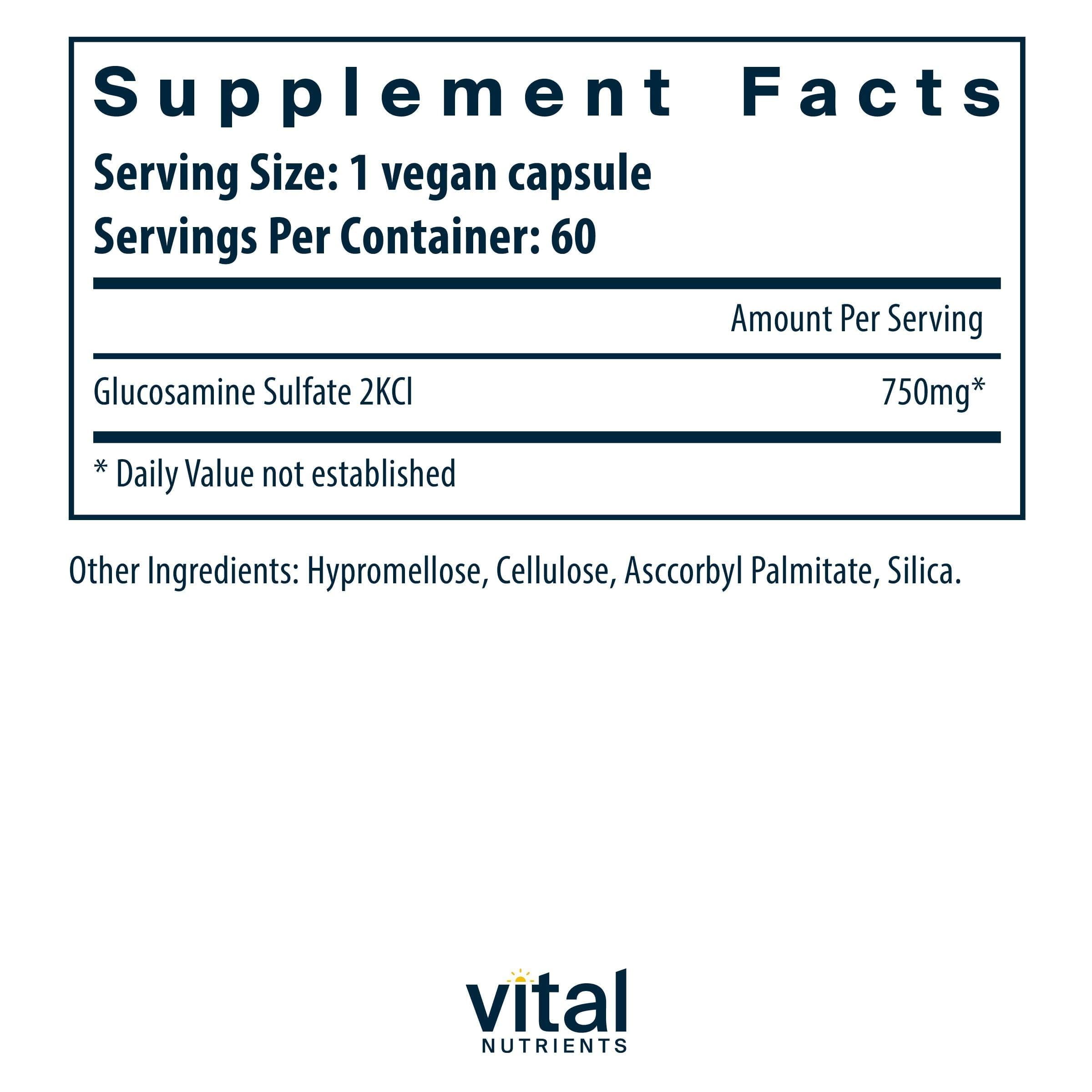 Vital Nutrients Vegan Glucosamine Sulfate 750mg supplement side view