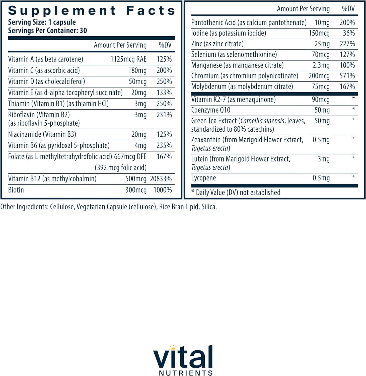 Vital Nutrients Vegan Multivitamin bottle side view