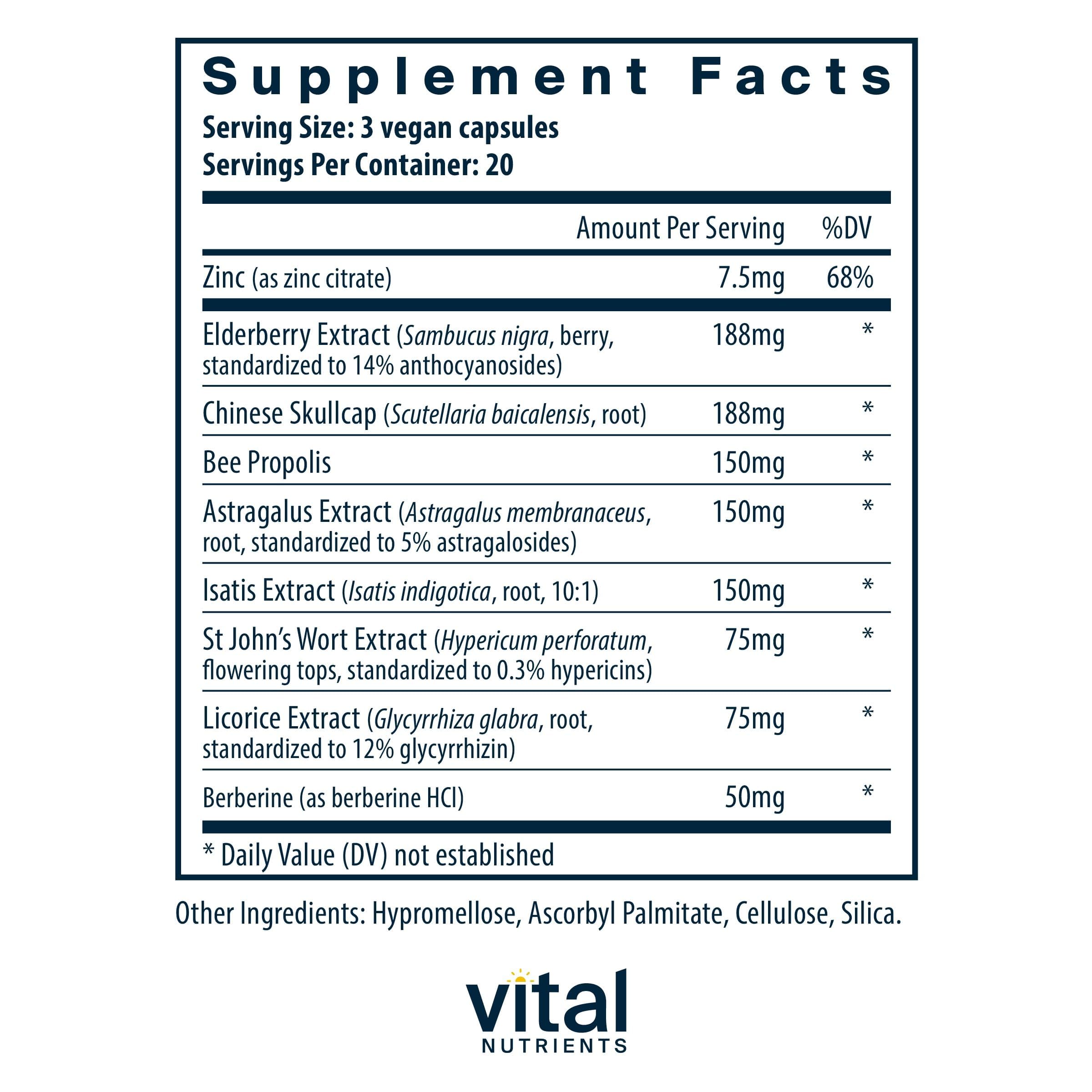 Vital Nutrients ViraCon Herbal Supplement capsules in a bowl