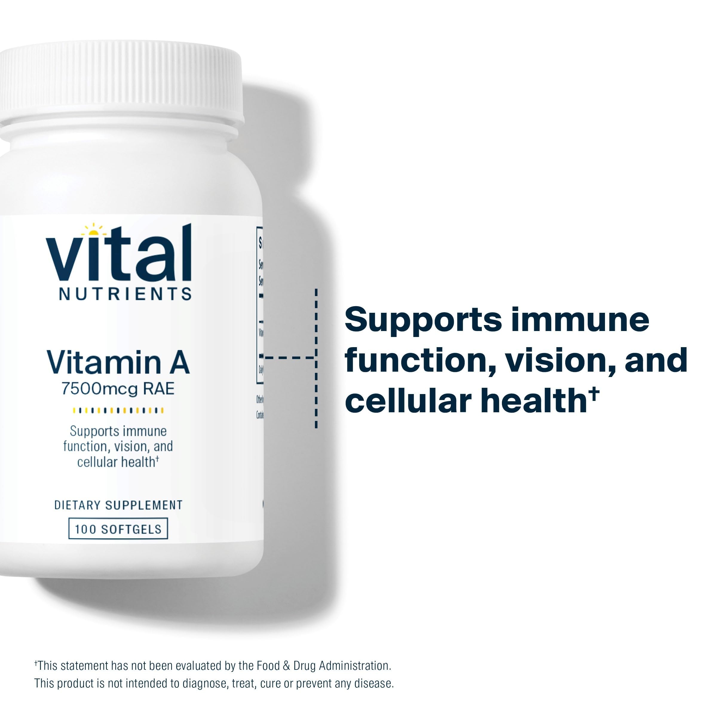 Vital Nutrients Vitamin A supplement label details
