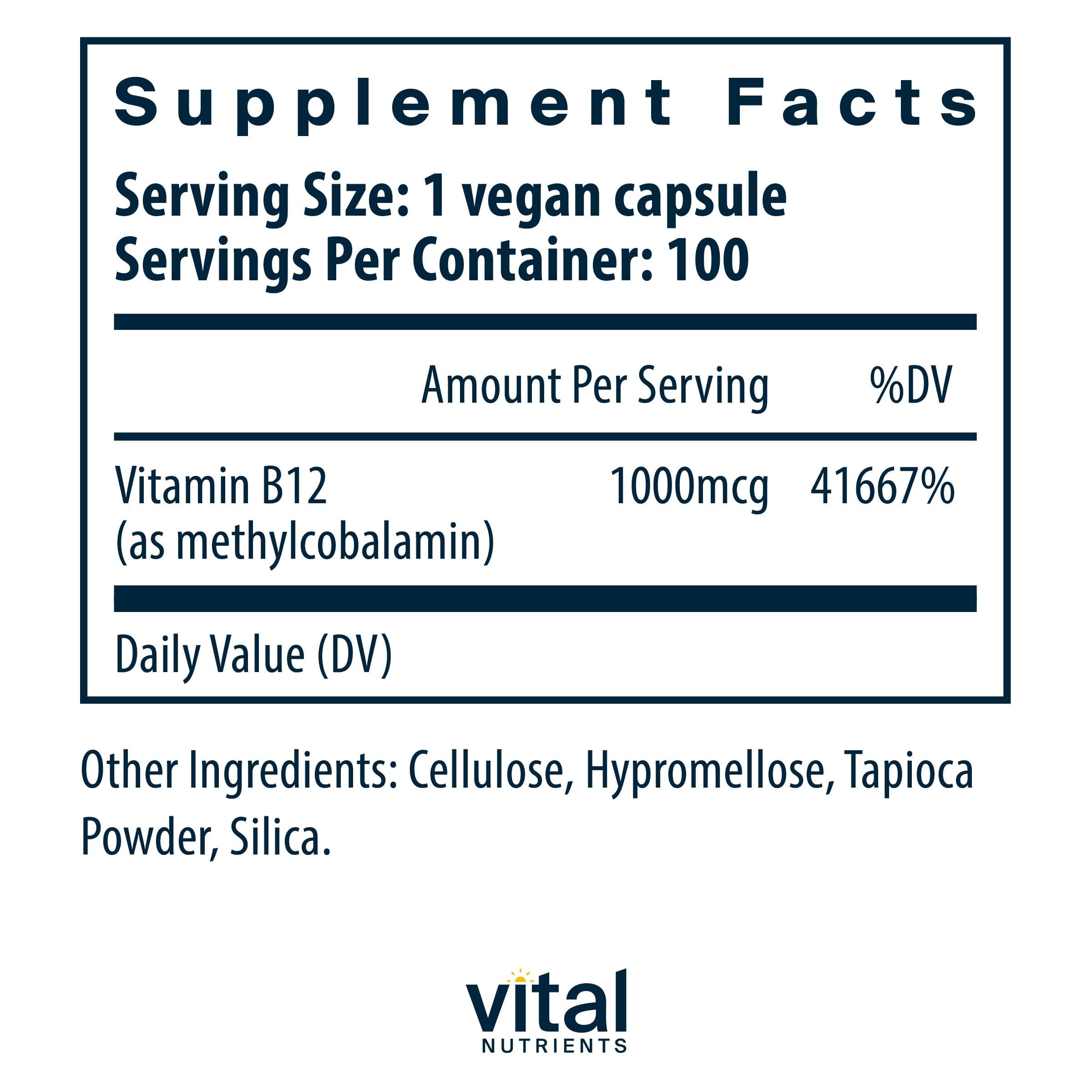 Vital Nutrients Vitamin B12 1000mcg vegan capsules side view