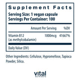 Vital Nutrients Vitamin B12 1000mcg vegan capsules side view