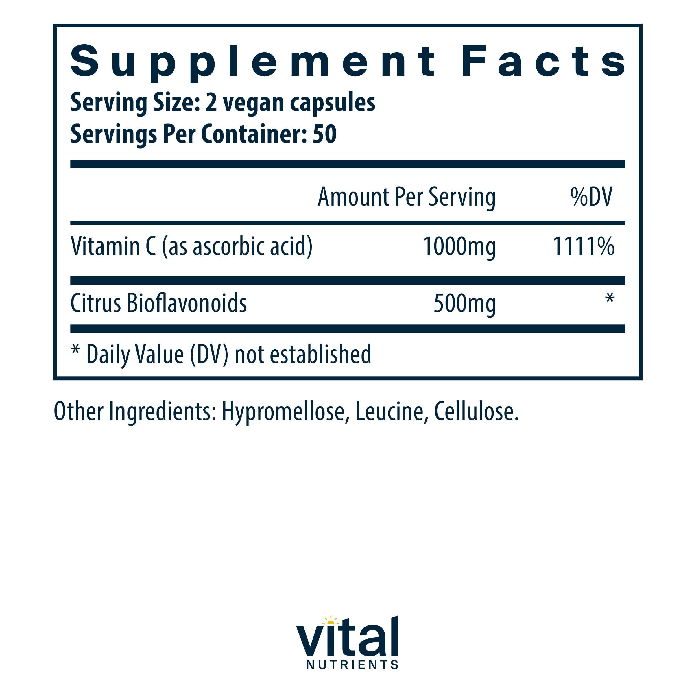 Vital Nutrients Vitamin C 1000mg supplement side view