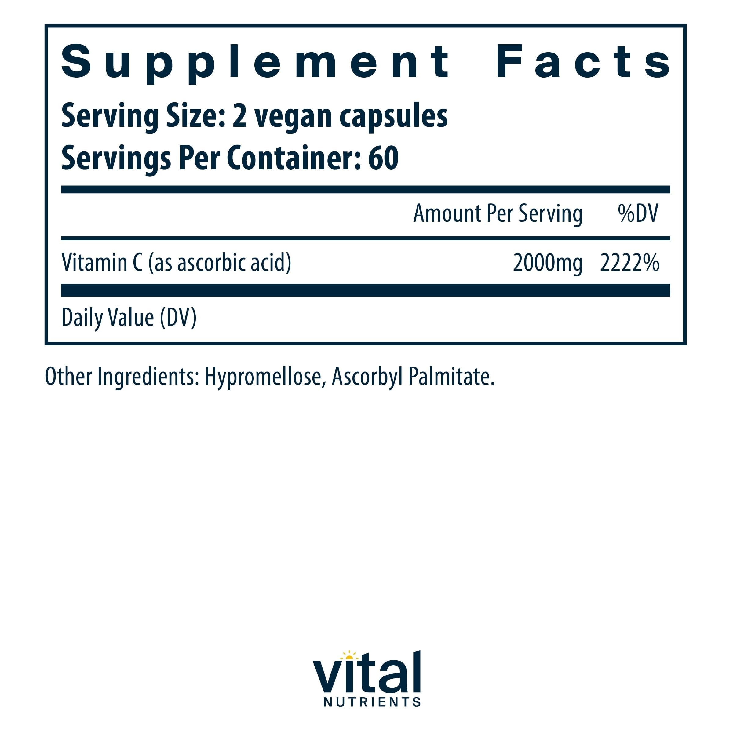 Vital Nutrients Vitamin C 2000mg capsules side view
