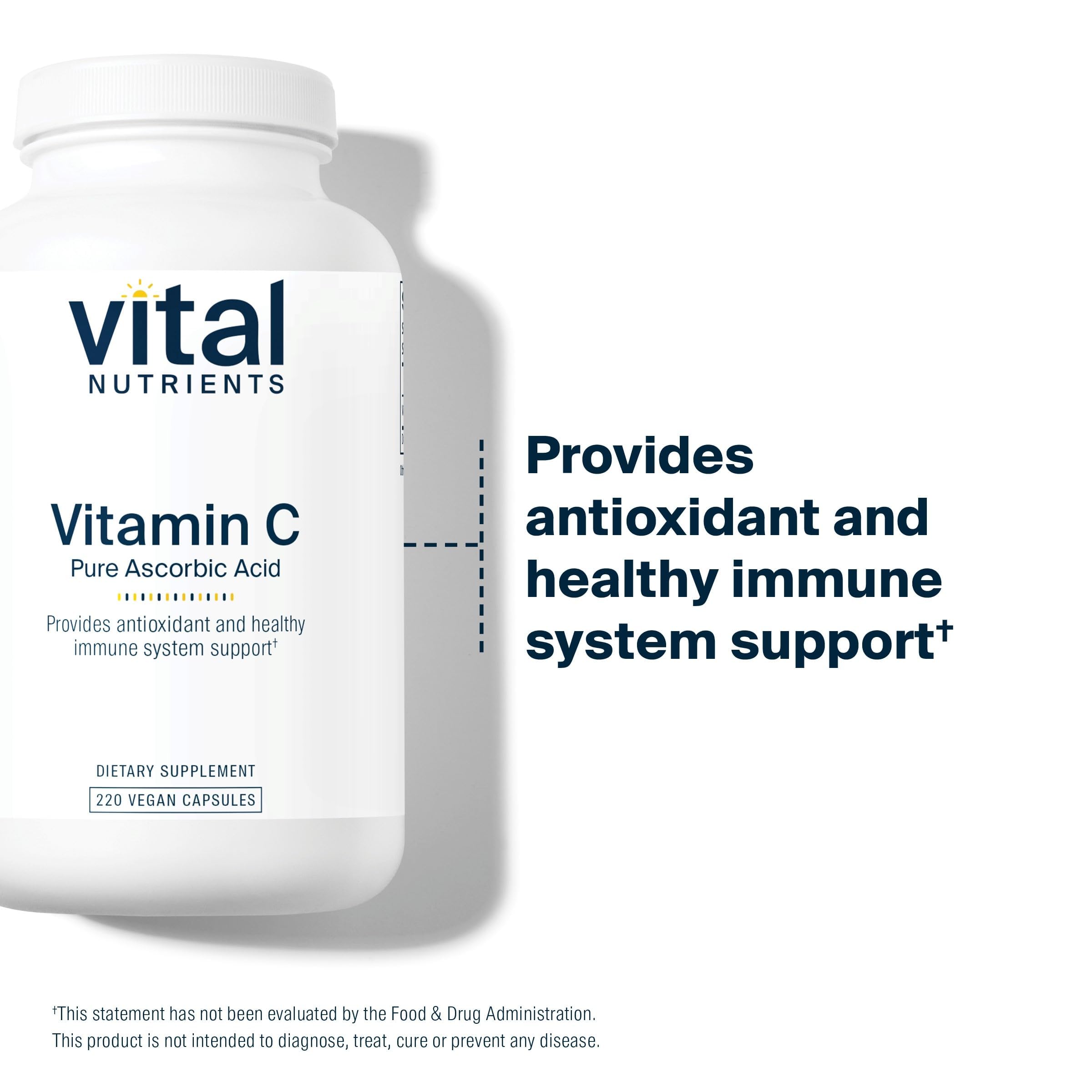 Vital Nutrients Vitamin C 2000mg vegan capsules on a wooden table