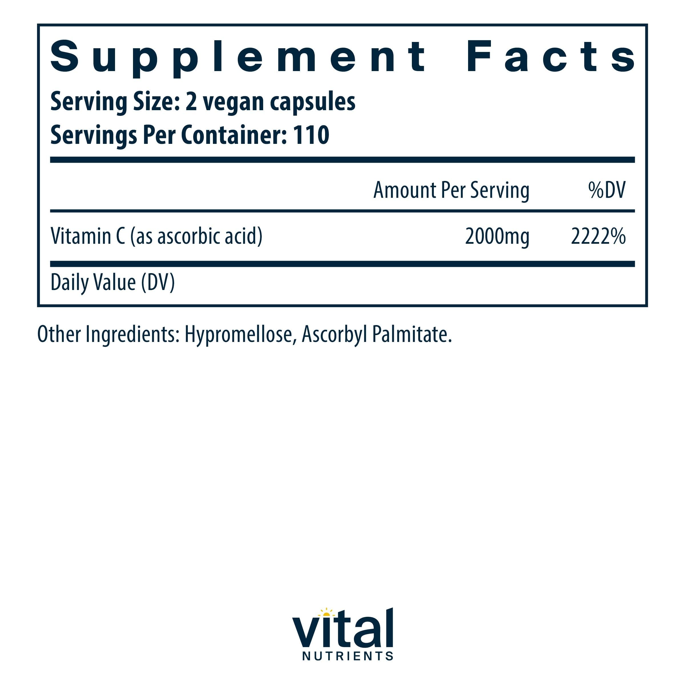 Vital Nutrients Vitamin C 2000mg vegan capsules side view