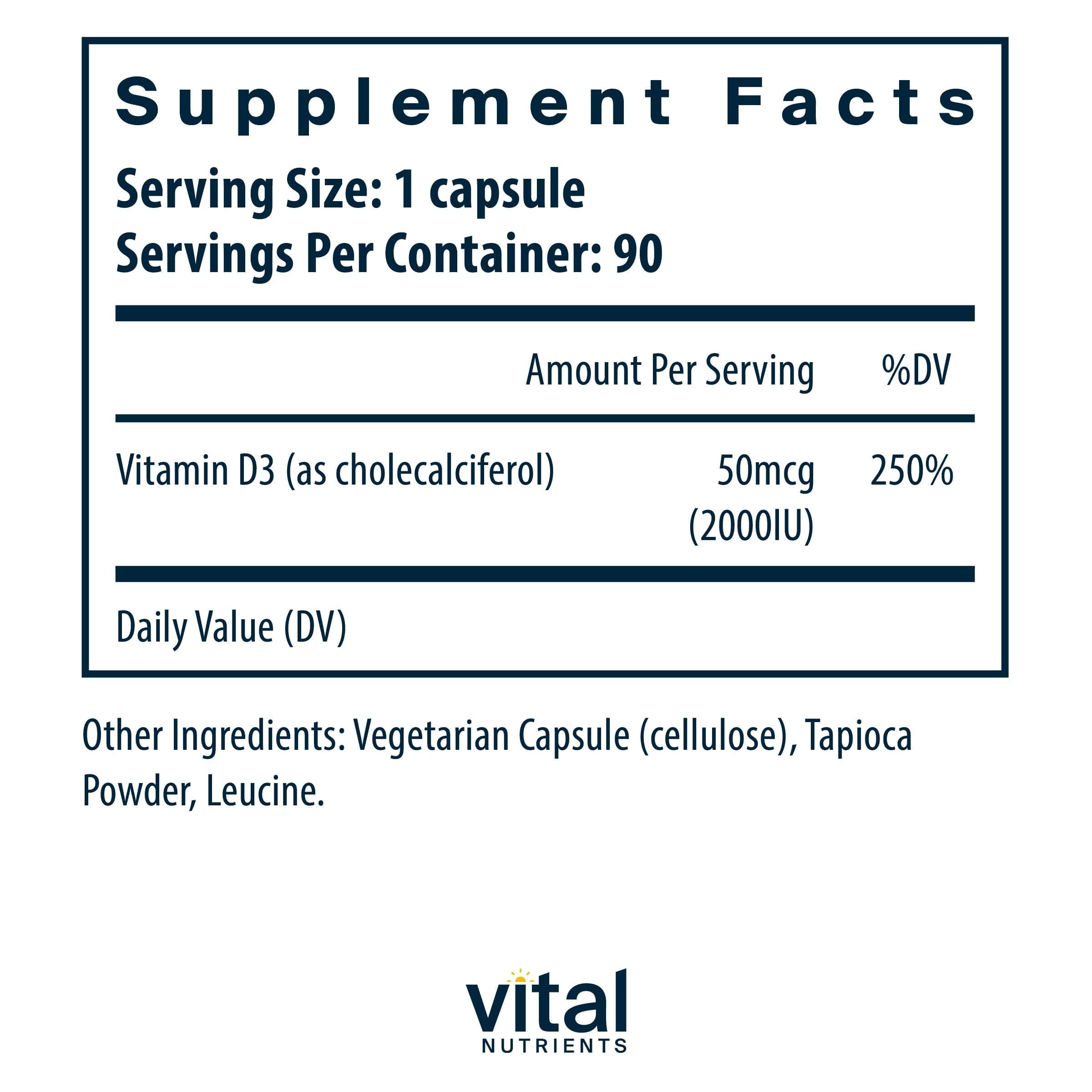 Vital Nutrients Vitamin D3 capsule close-up