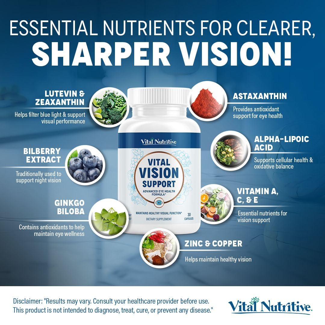 VITAL NUTRITIVE Lutein Eye Supplement back view with ingredient list