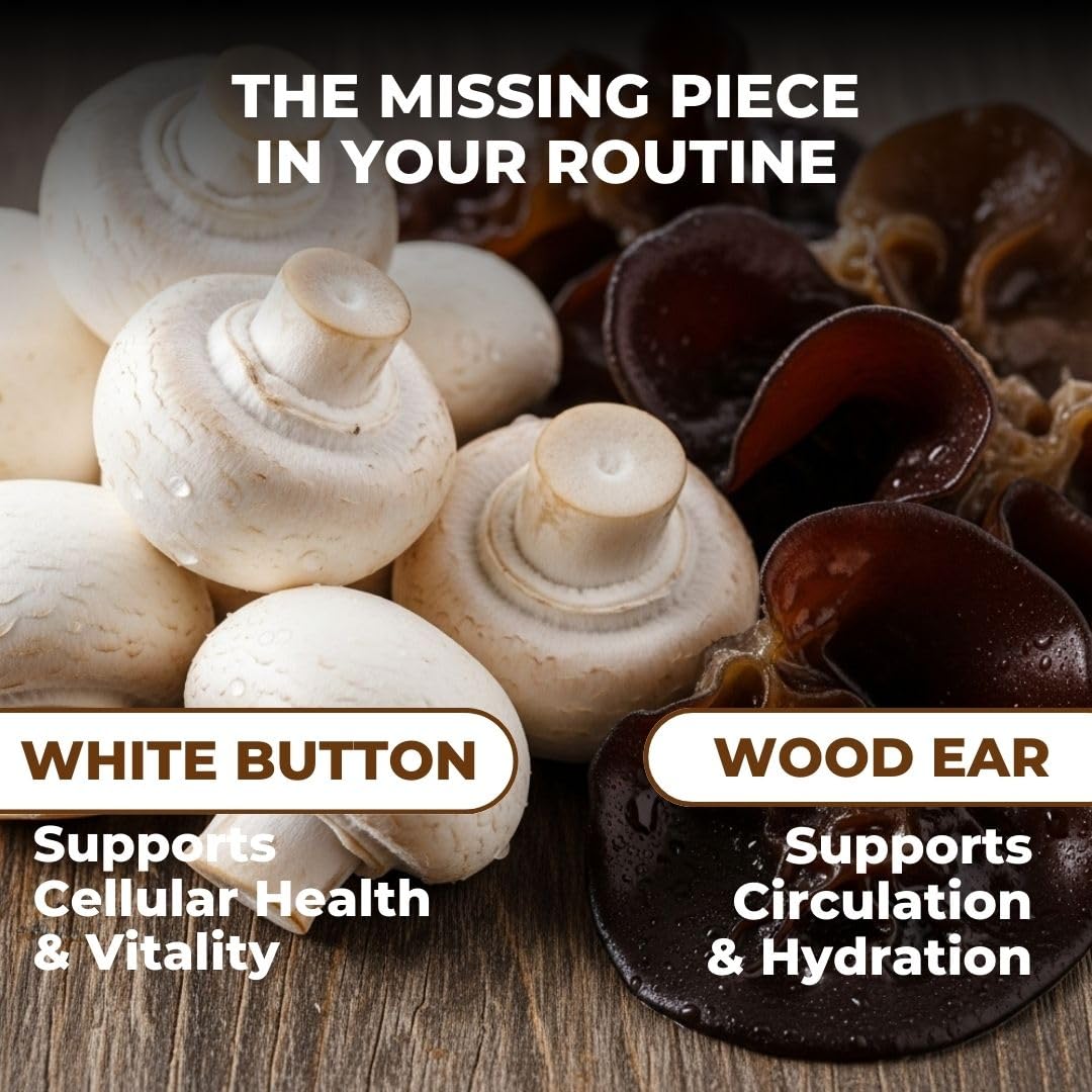 VITAL NUTRITIVE Mushroom Complex capsules with natural background