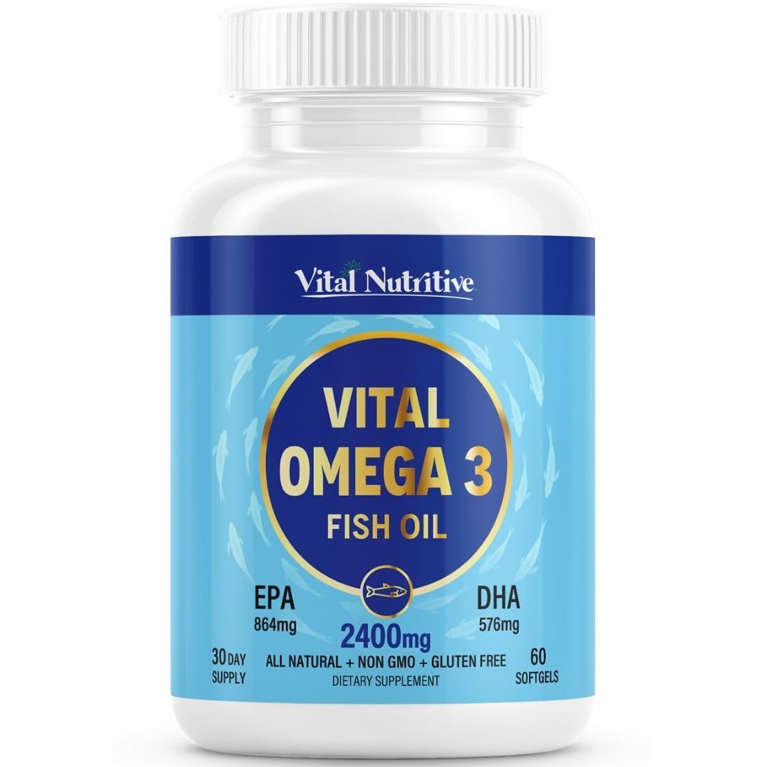 VITAL NUTRITIVE Omega-3 Fish Oil Capsules 2400mg front view