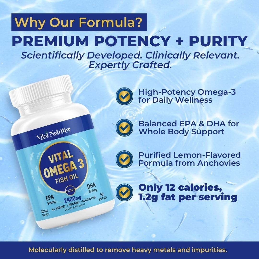 VITAL NUTRITIVE Omega-3 Fish Oil Capsules 2400mg packaging