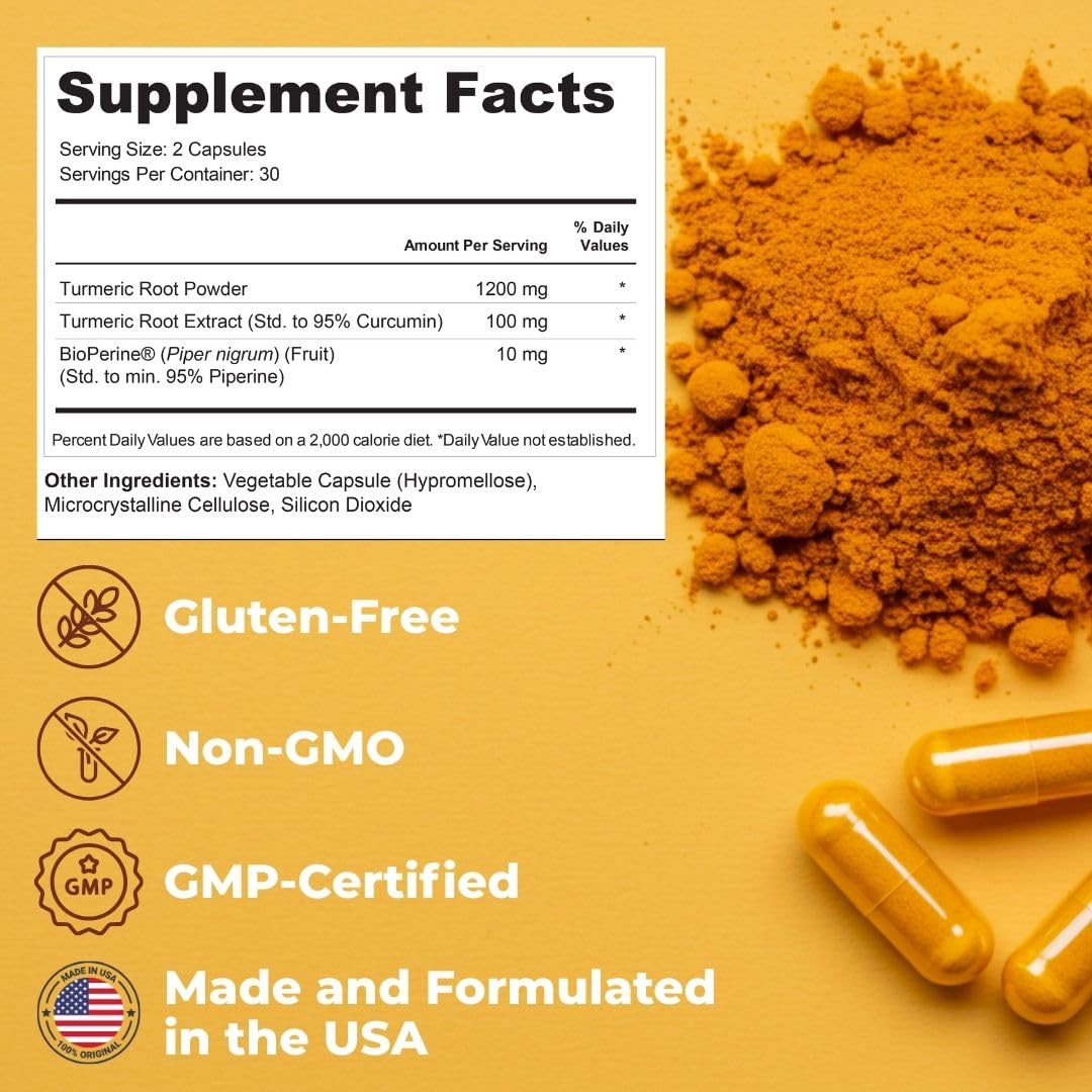 VITAL NUTRITIVE Turmeric Curcumin Capsules in a hand