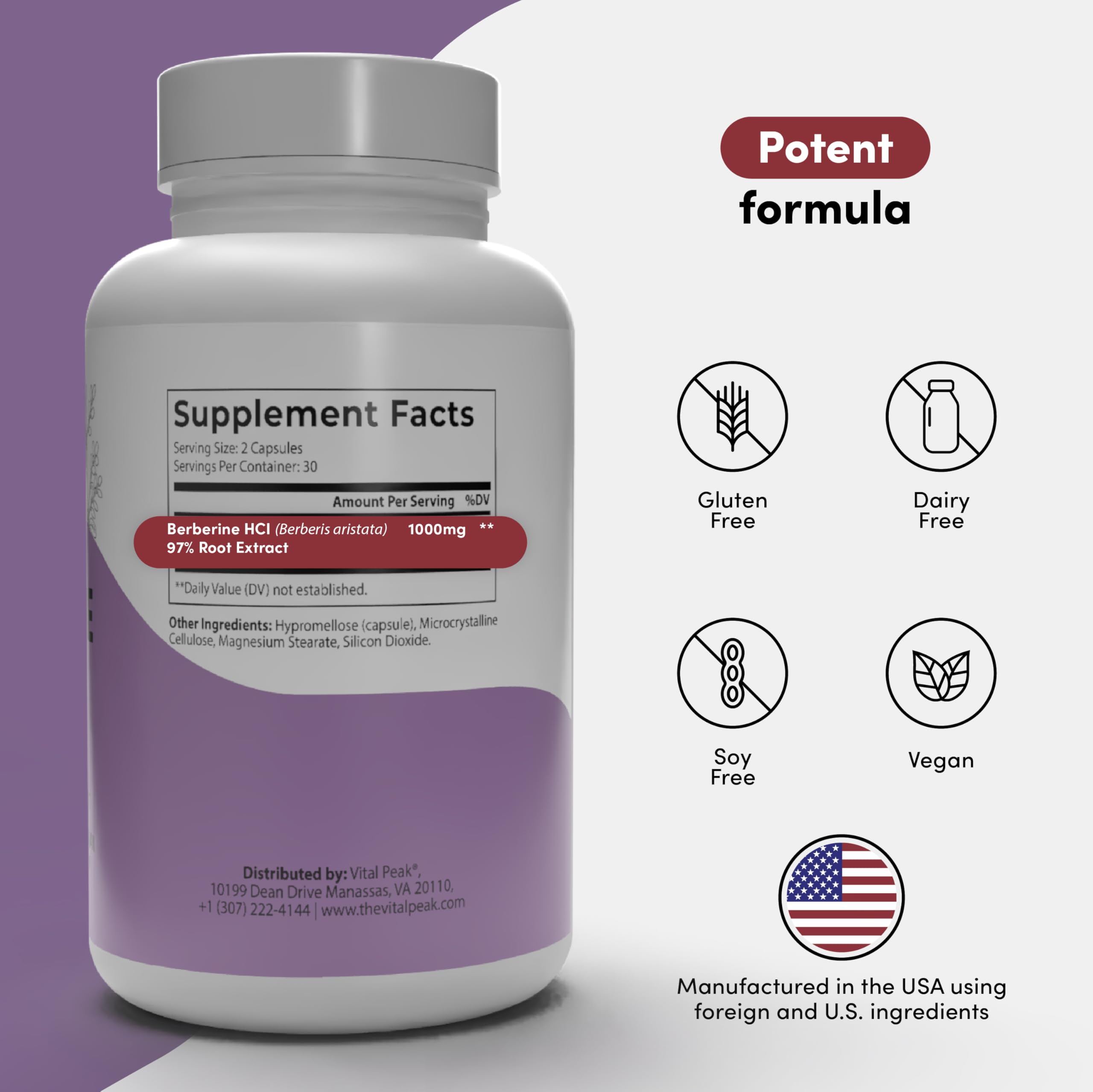 Vital Peak Berberine Supplement 1000mg side view
