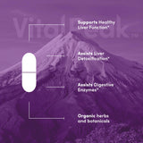 Vital Peak Liver Extracts Supplement displayed with a glass of water