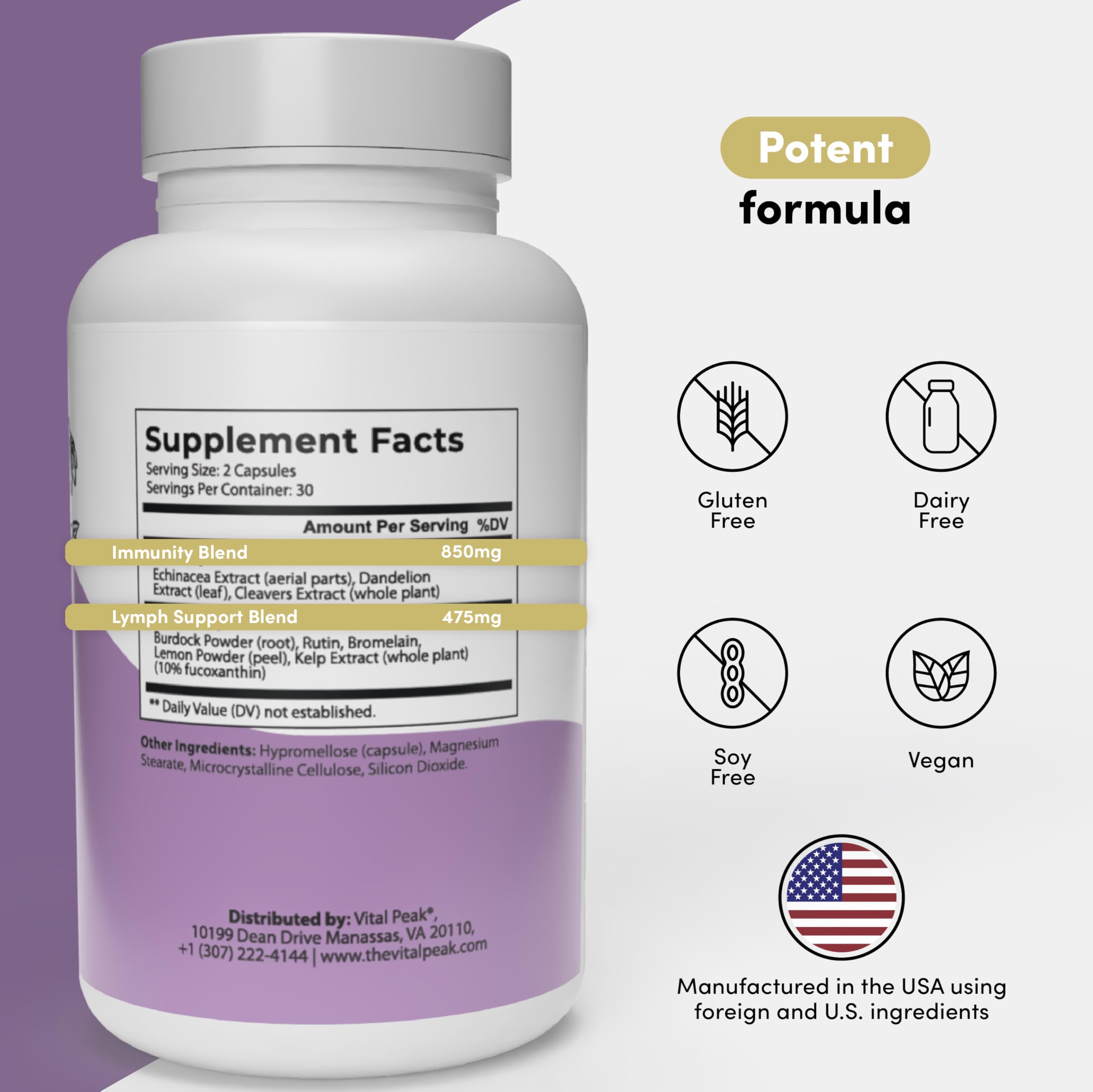 Vital Peak Lymph Peak Bromelain Supplement side view