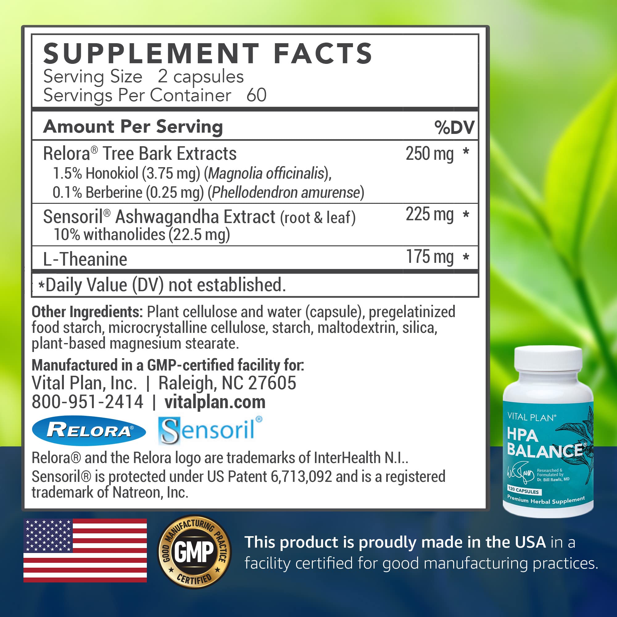 Vital Plan HPA Balance Adrenal Support Supplement side view