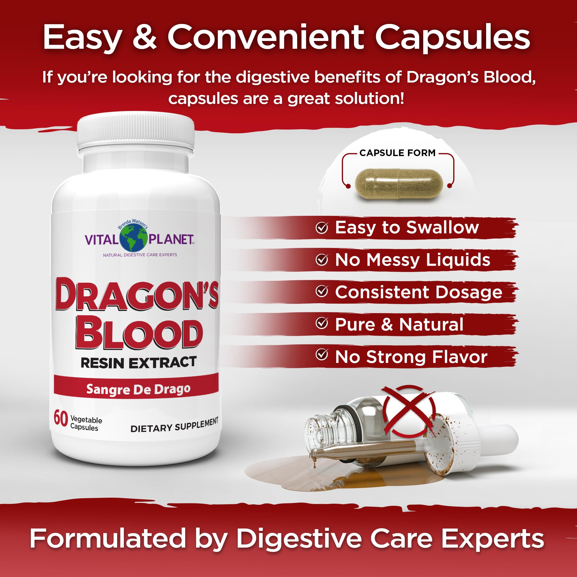 Vital Planet Dragon’s Blood 500mg capsules on a wooden table