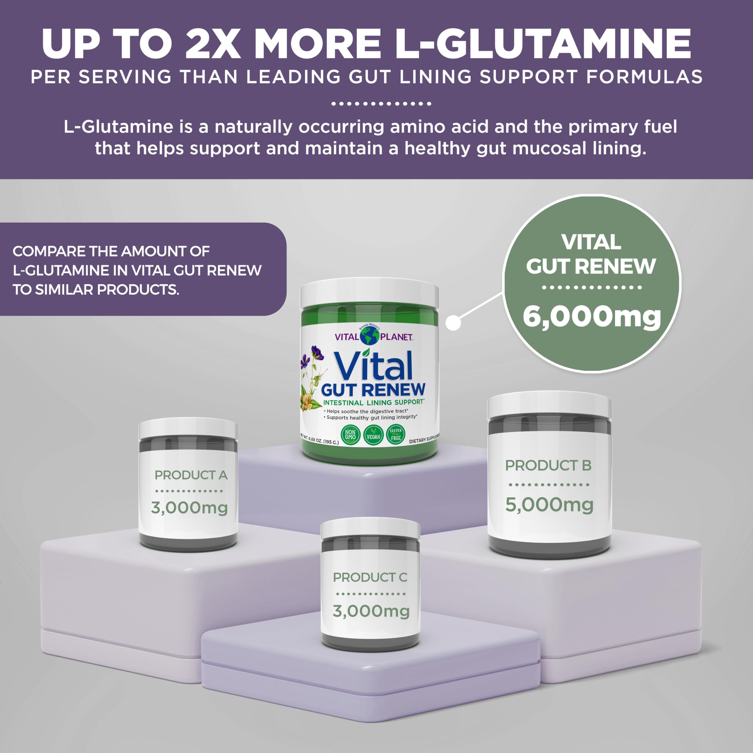 Vital Planet Gut Renew L-Glutamine Powder 195g mixing in water
