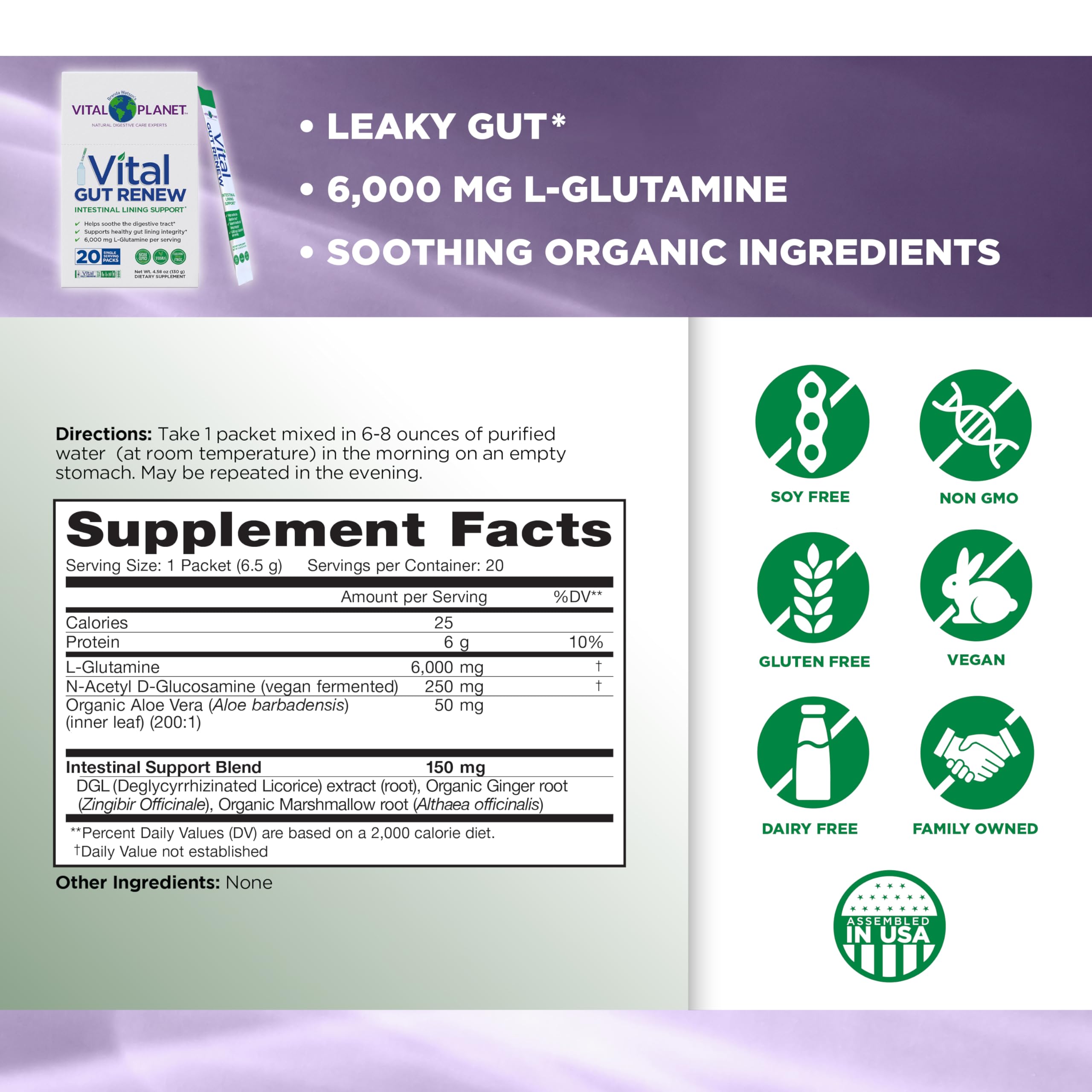 Vital Planet Gut Renew L-Glutamine Powder packaging side view