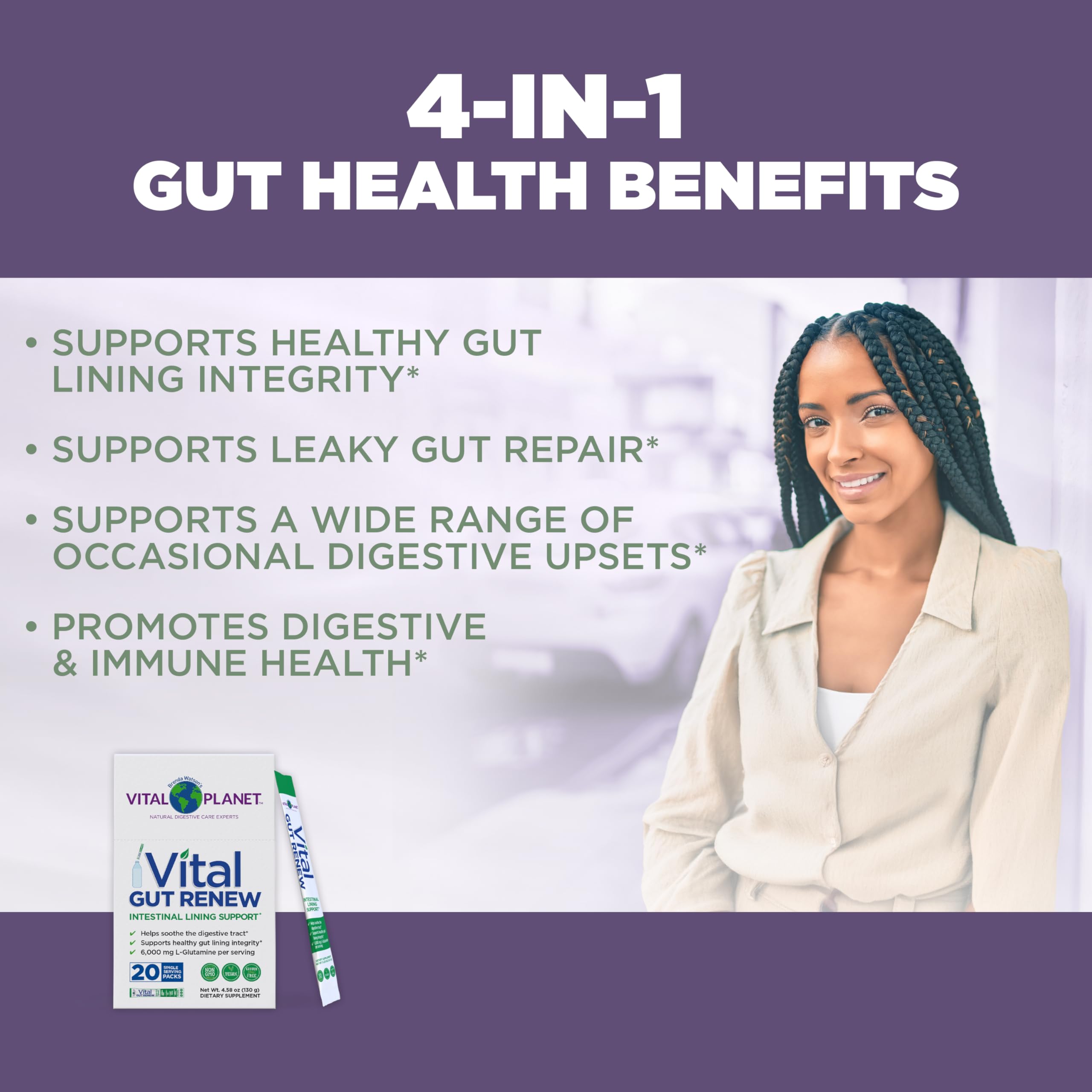 Vital Planet Gut Renew L-Glutamine Powder scoop for serving