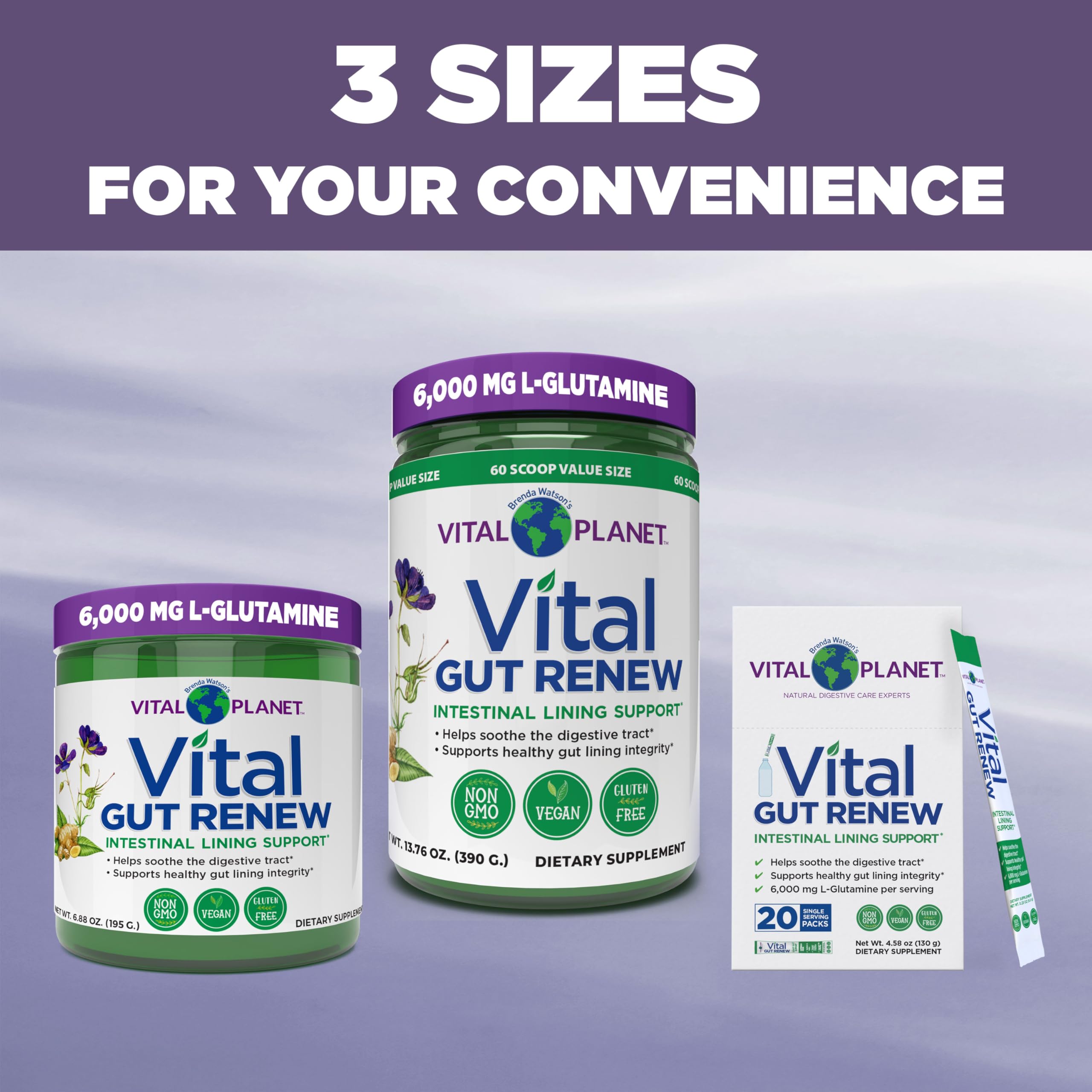 Vital Planet Gut Renew L-Glutamine Powder with a glass of water