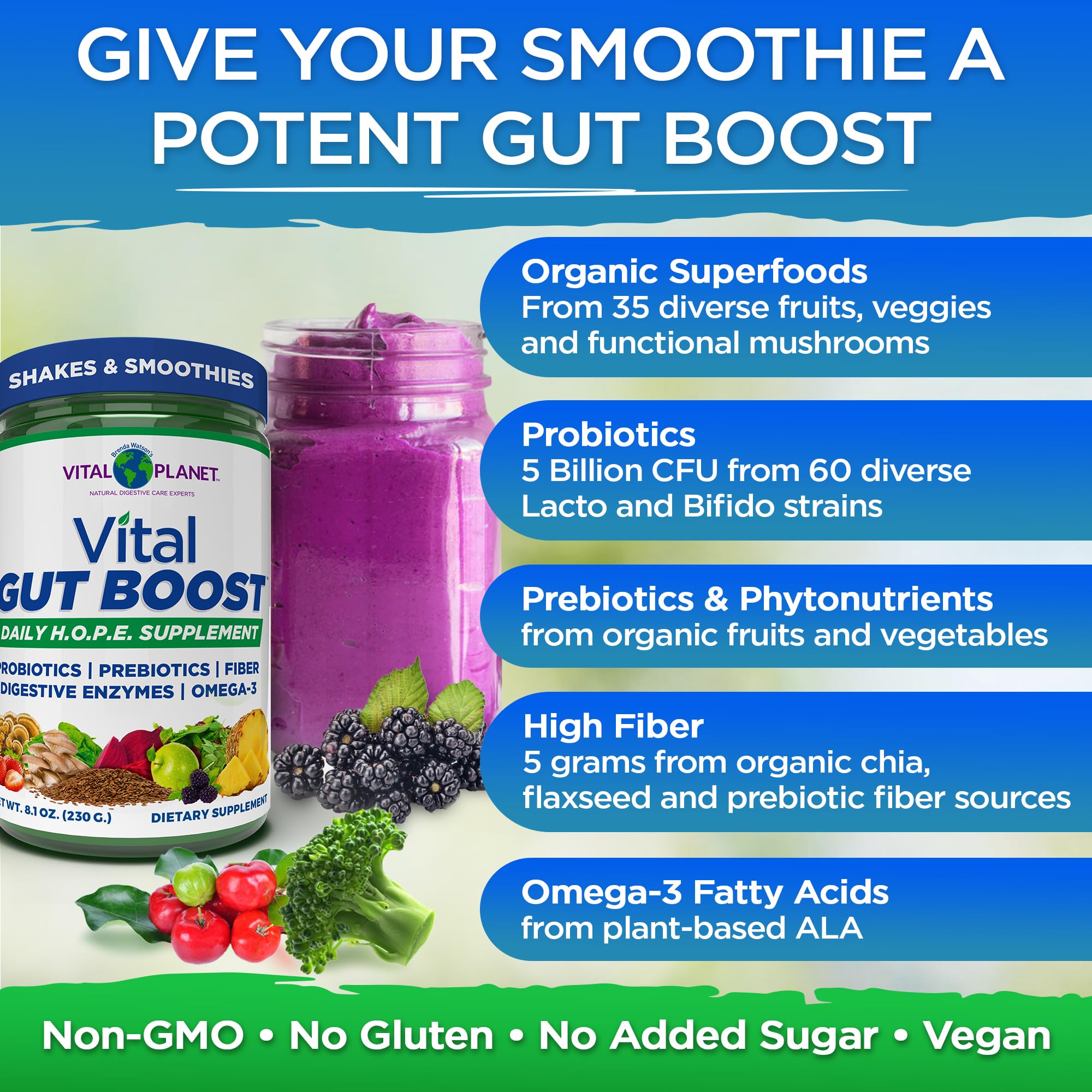 Vital Planet Gut support 299g mixed in smoothie