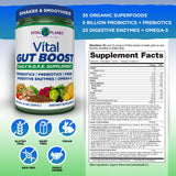 Vital Planet Gut support 299g side view with ingredients
