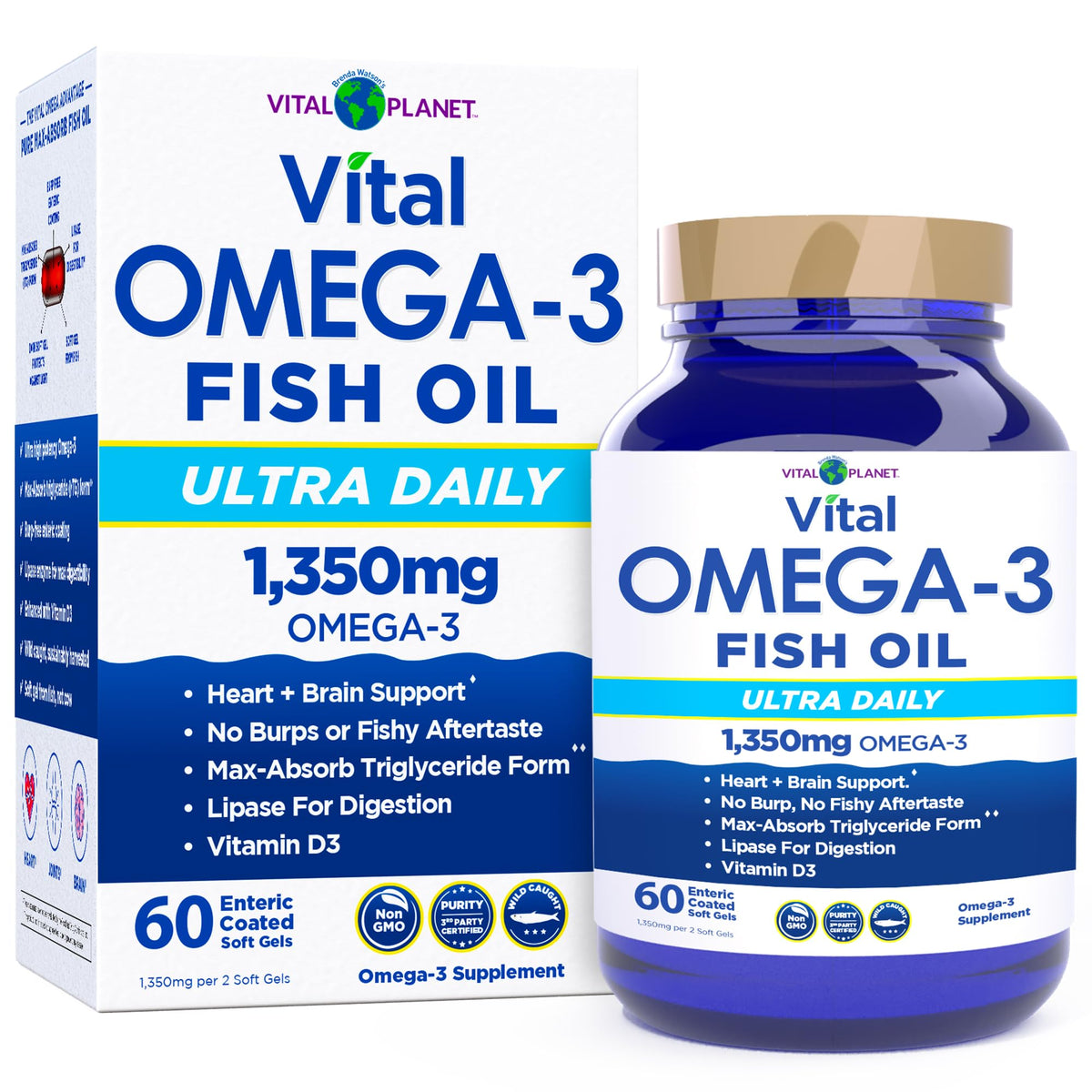 Vital Planet Omega-3 Fish Oil Supplement 1350mg front view