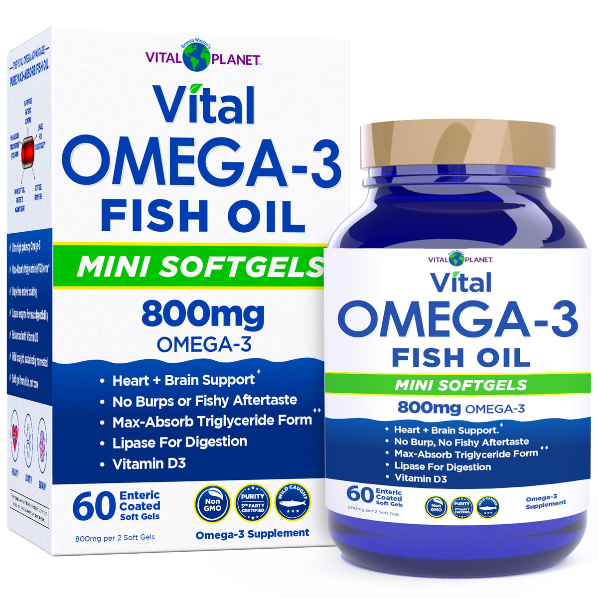Vital Planet Omega-3 Mini Softgels 800mg front view