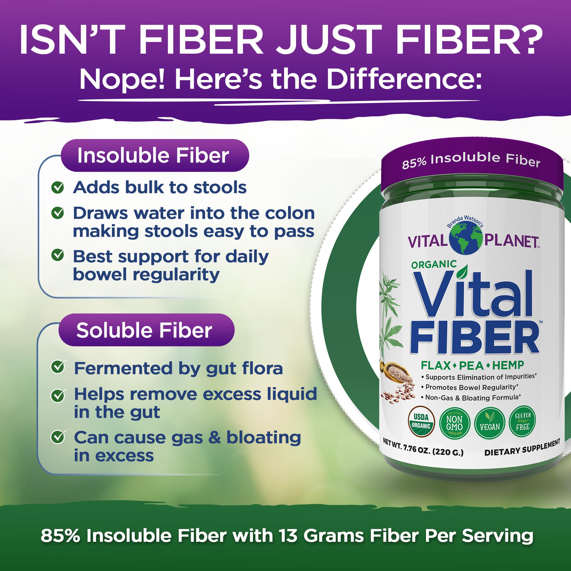 Vital Planet Organic Vital Fiber 221g on a kitchen counter