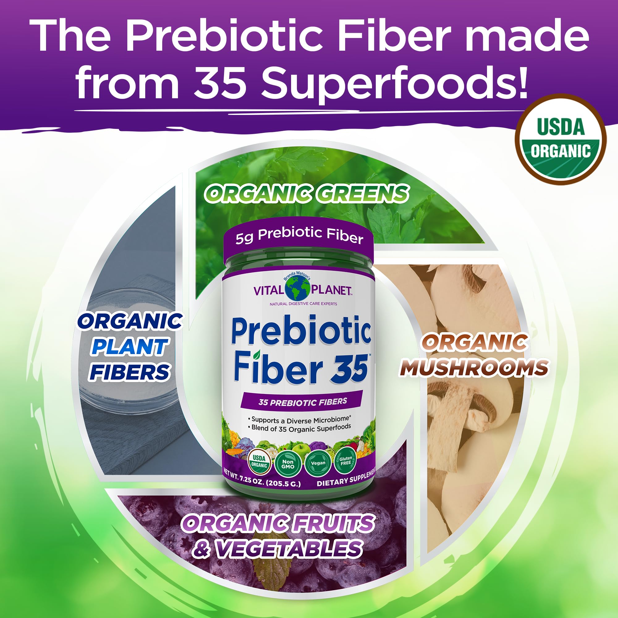 Vital Planet Prebiotic Fiber 35 Superfood Powder mixed in a smoothie